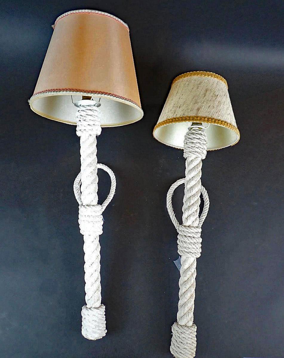 Audoux Et Minet, Coppia di appliques in corda Circa 1950/1960 Dipinto in bianco
54 cm di altezza senza paralumi