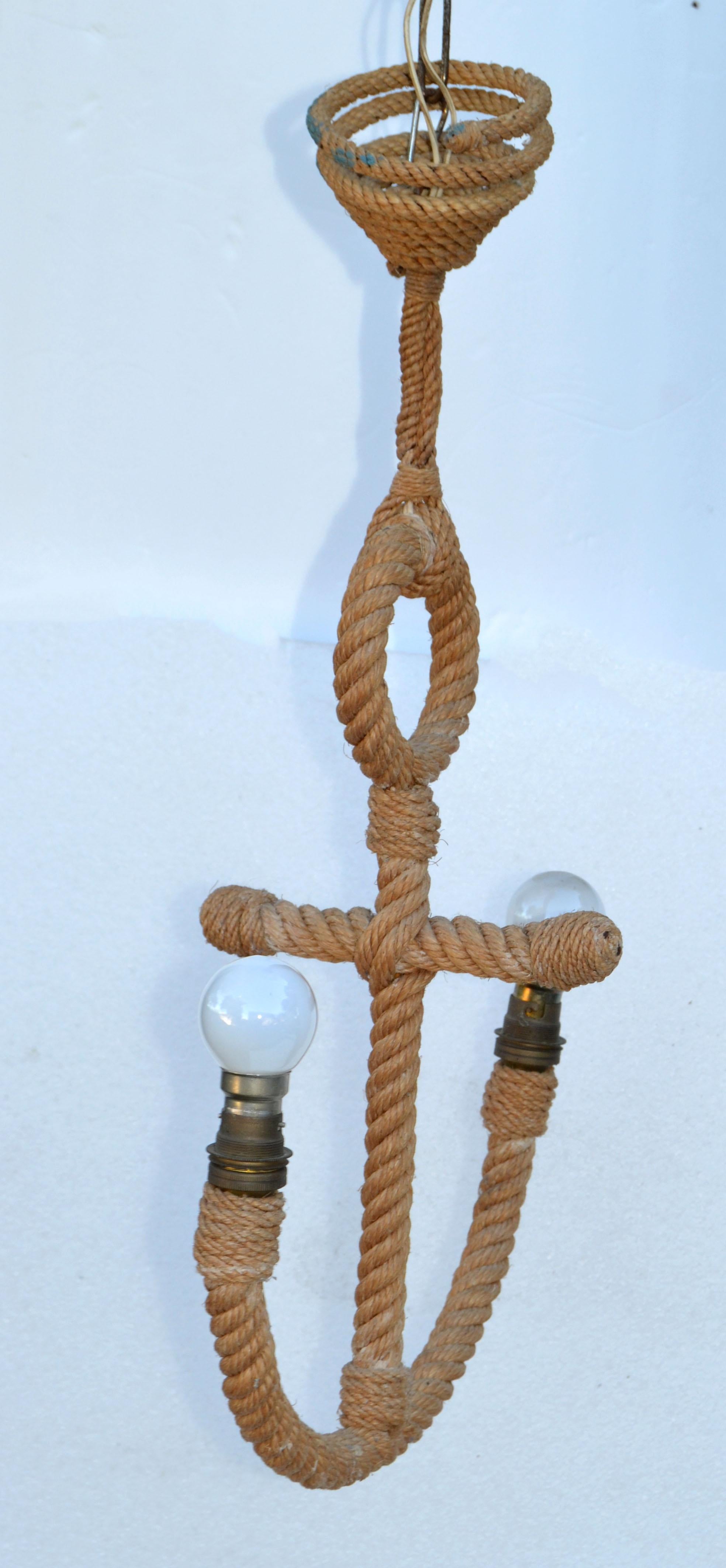 Audoux Minet Lustre à 2 lumières en corde tressée à la main Design Ancre Nautique  en vente 5