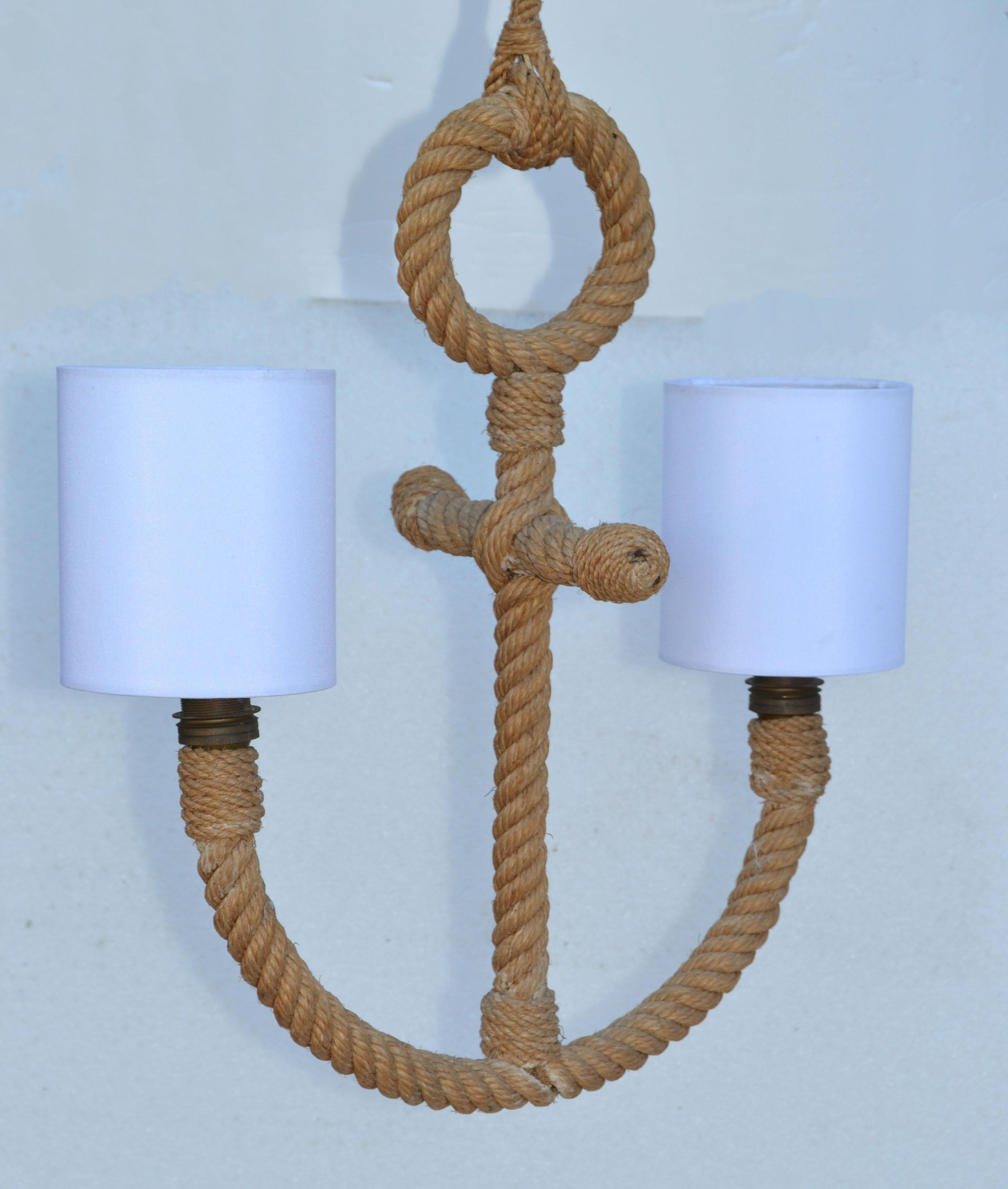 Audoux Minet Lustre à 2 lumières en corde tressée à la main Design Ancre Nautique  en vente 6