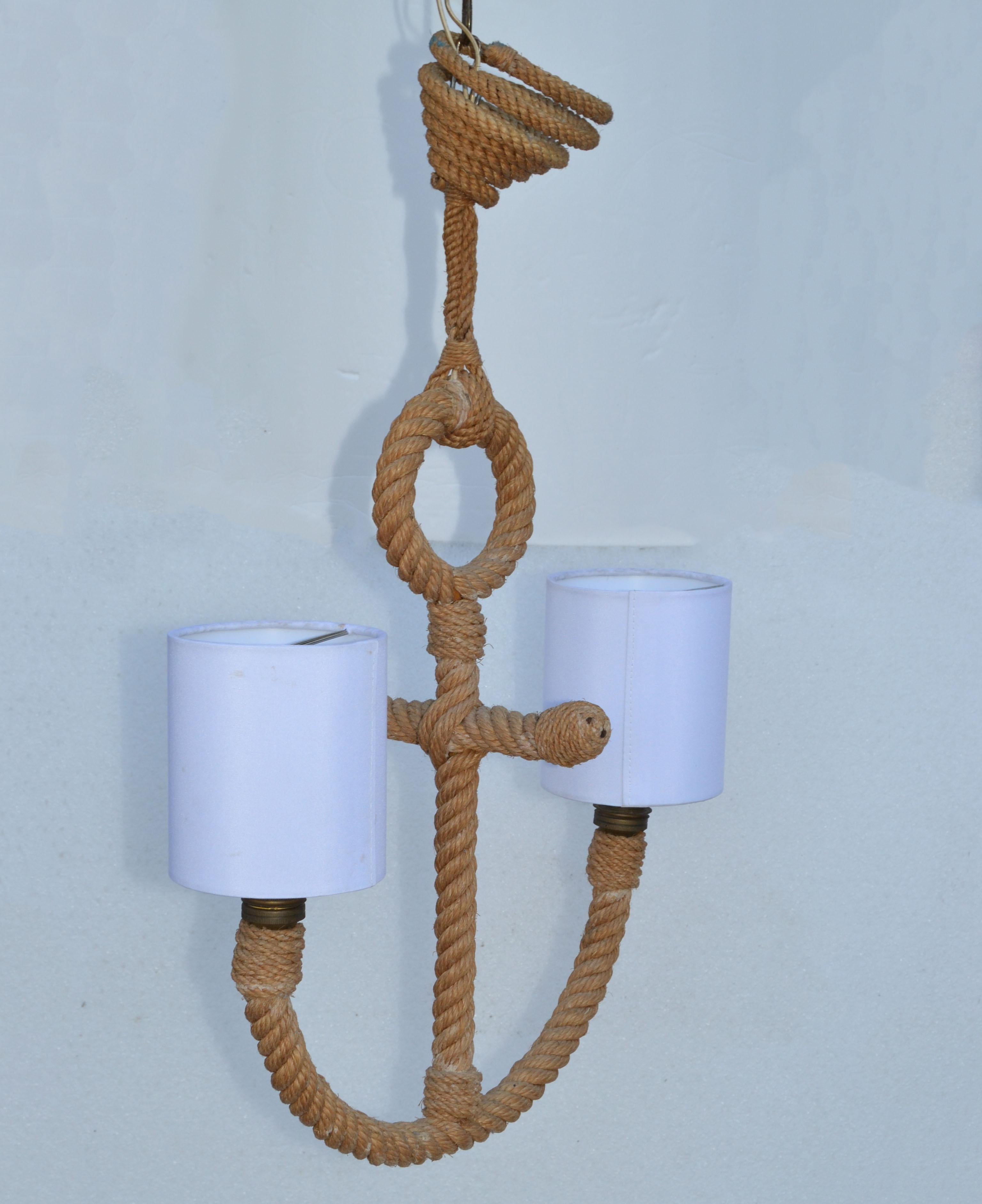 Audoux Minet Lampadario a 2 luci in corda francese intrecciata a mano Design ad ancora nautico in vendita 6