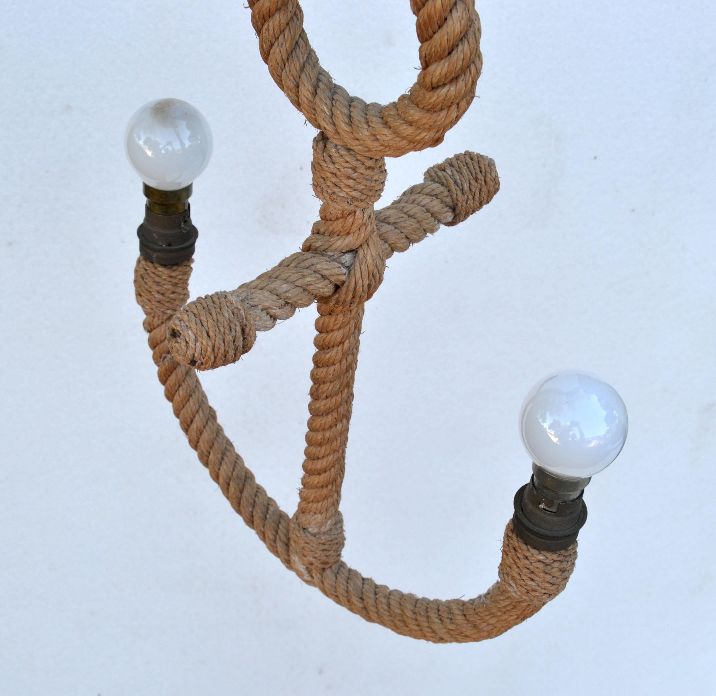 Audoux Minet Lustre à 2 lumières en corde tressée à la main Design Ancre Nautique  en vente 2