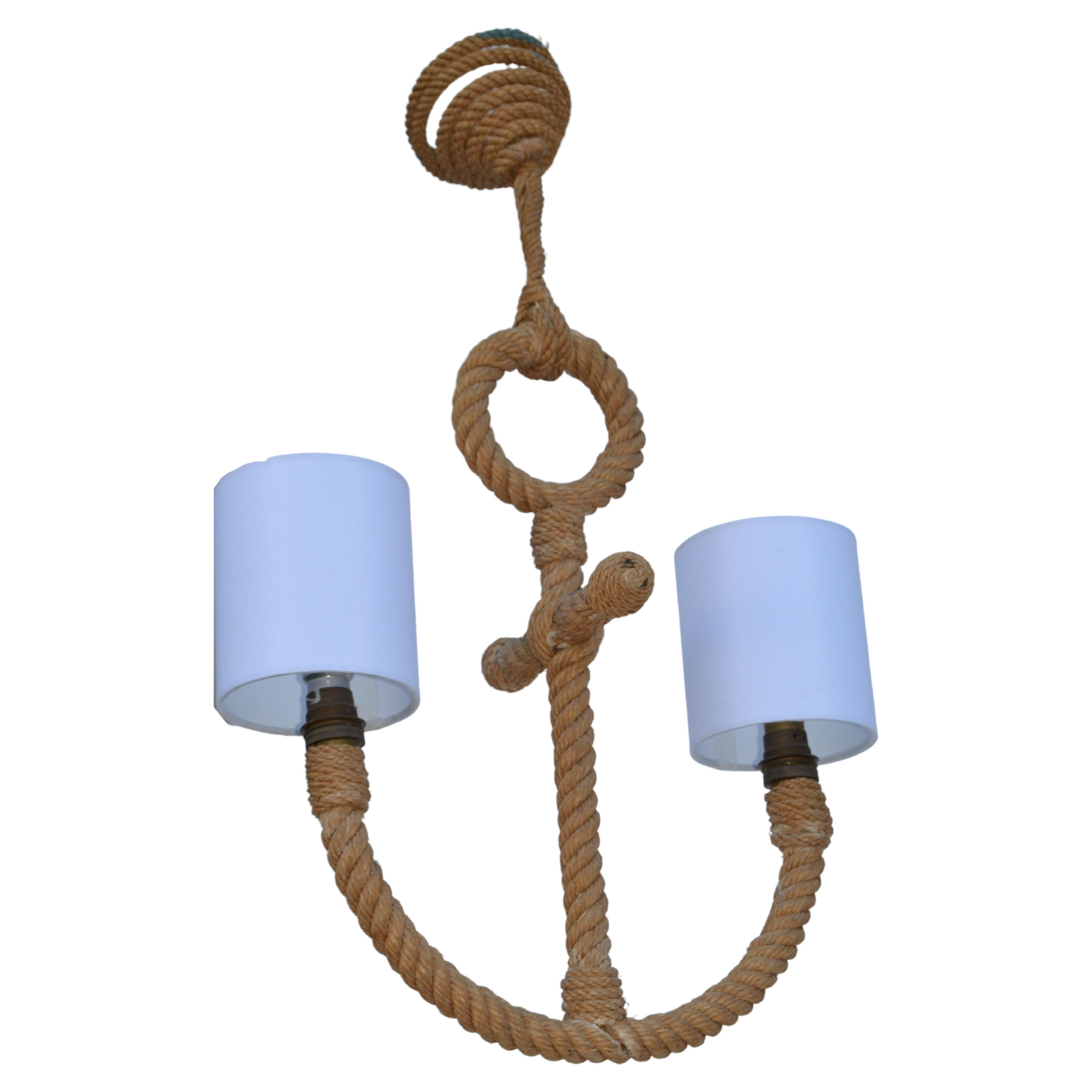 Audoux Minet 2-Light Handwoven French Rope Chandelier Nautical Anchor Design 