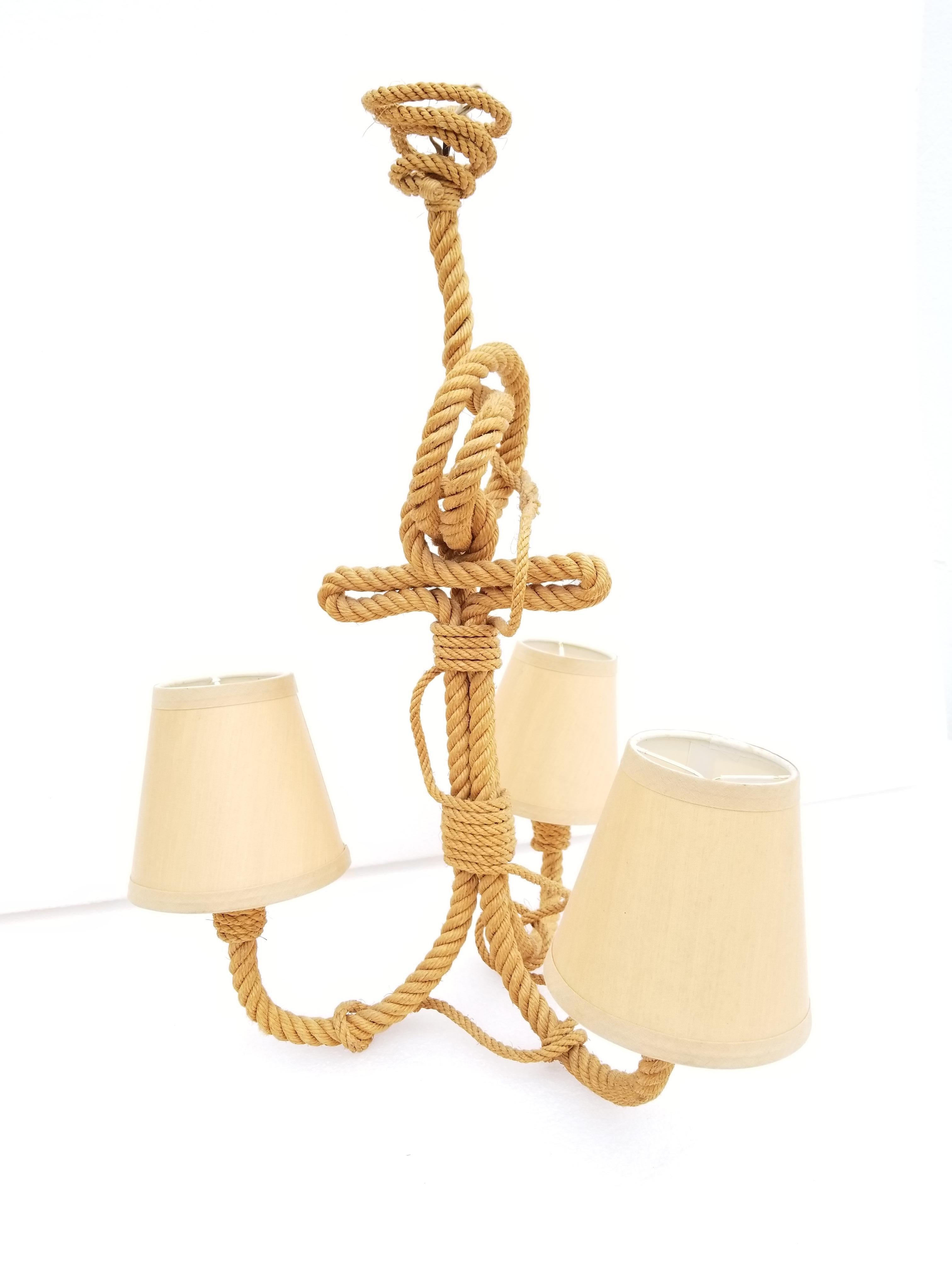 Audoux Minet 3-Light French Rope Chandelier For Sale 1