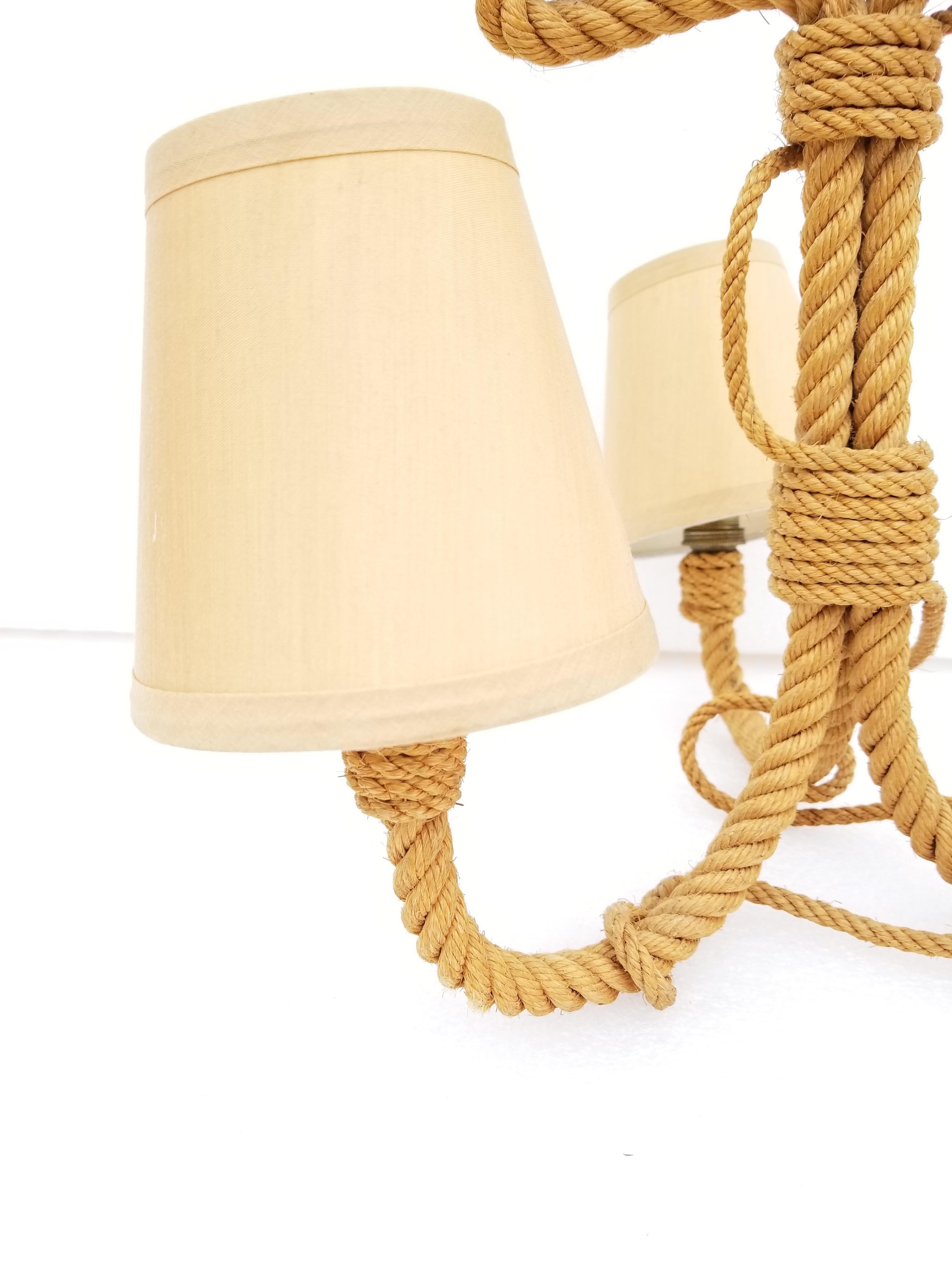 Audoux Minet 3-Light French Rope Chandelier For Sale 2