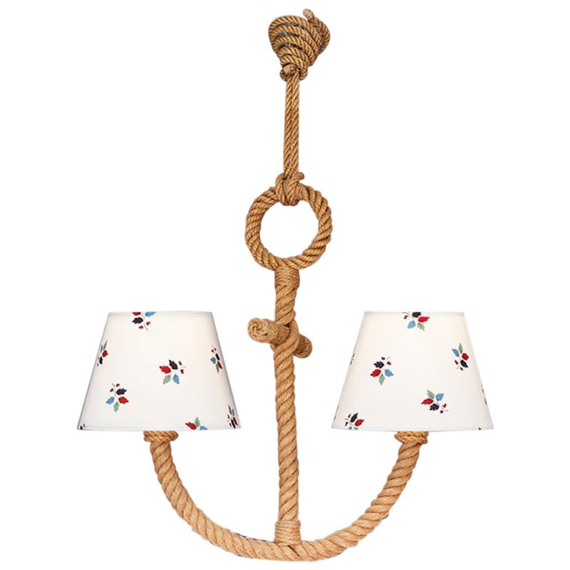 Audoux-Minet Anchor Shaped Rope Chandelier with Lampshades, France, 1960s