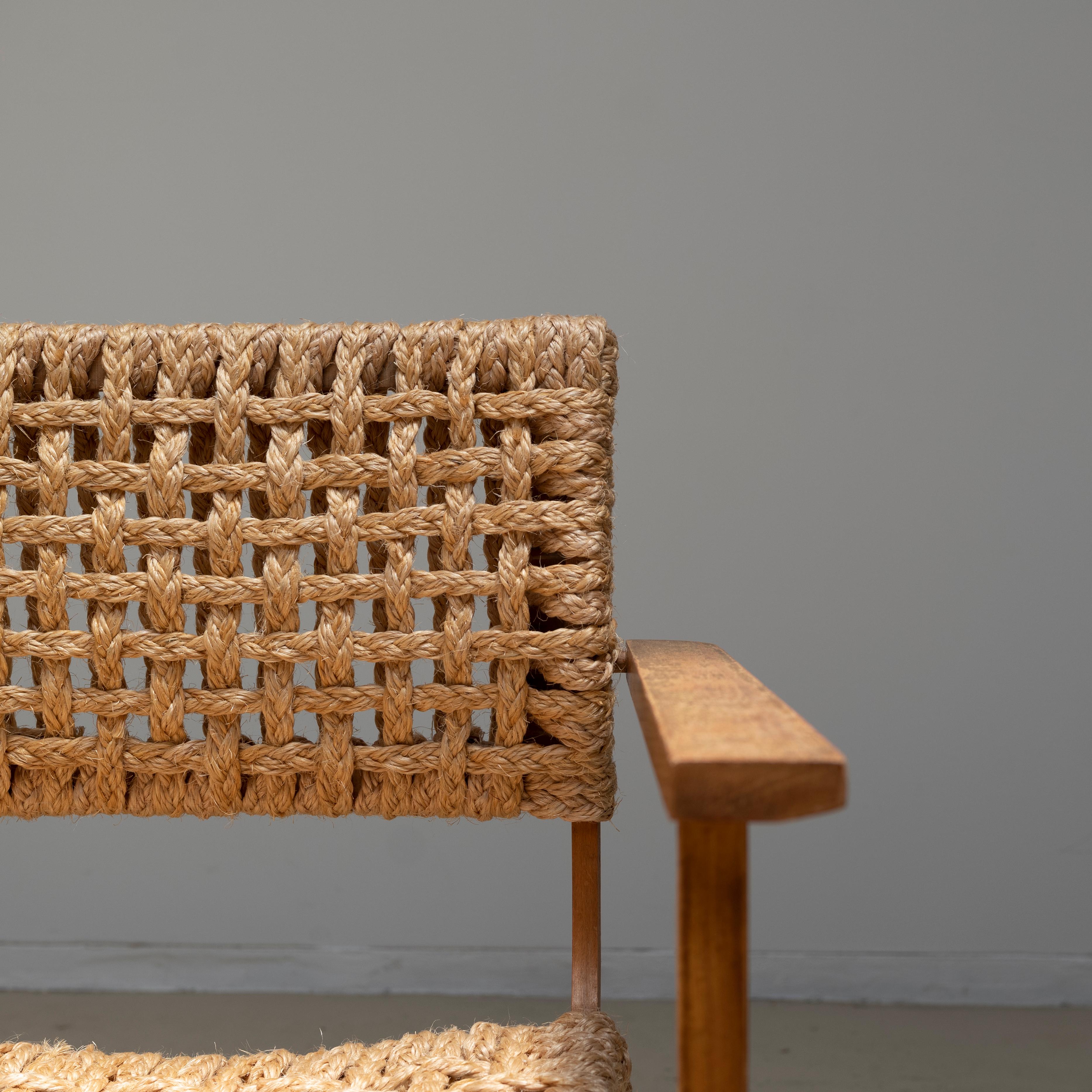 Audoux Minet Armchair, Beech & Woven Rope, 1950s For Sale 1