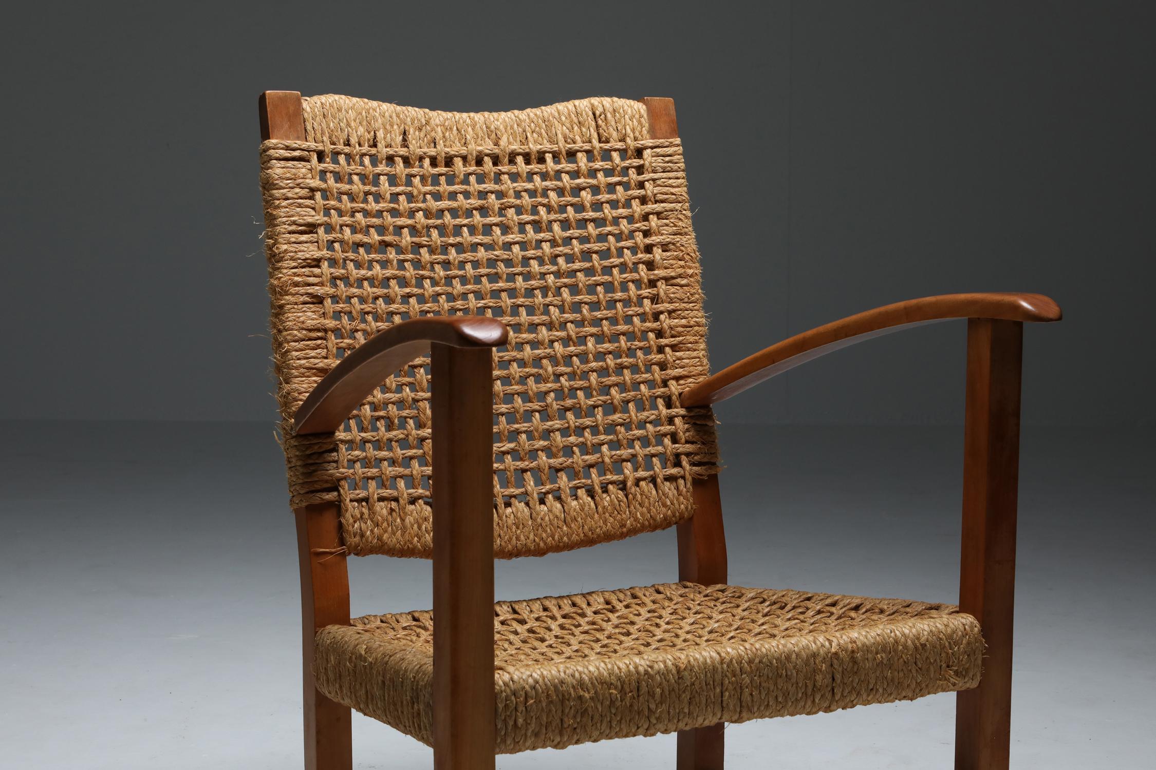 Mid-Century Modern Audoux Minet Armchair in Beech and Cord