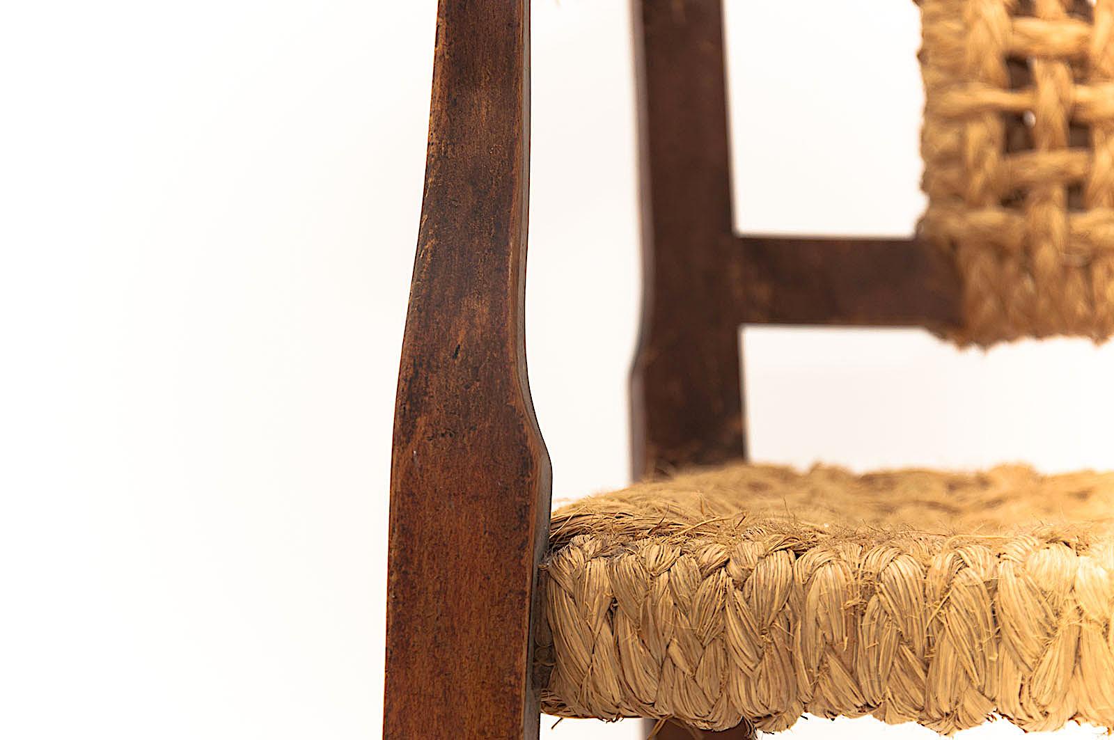 Audoux Minet Attributed, Pair of Oak and Rope Armchairs, France, 1950 In Good Condition In Auribeau sur Siagne, FR