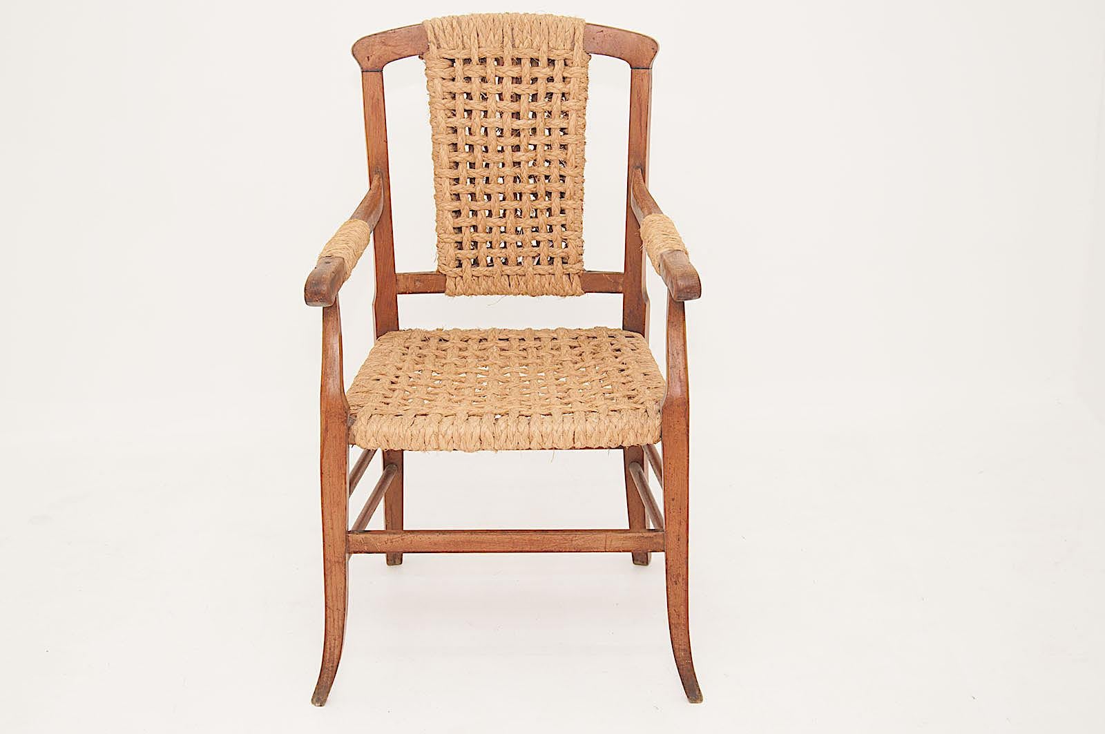 Hemp Audoux Minet Attributed, Pair of Oak and Rope Armchairs, France, 1950