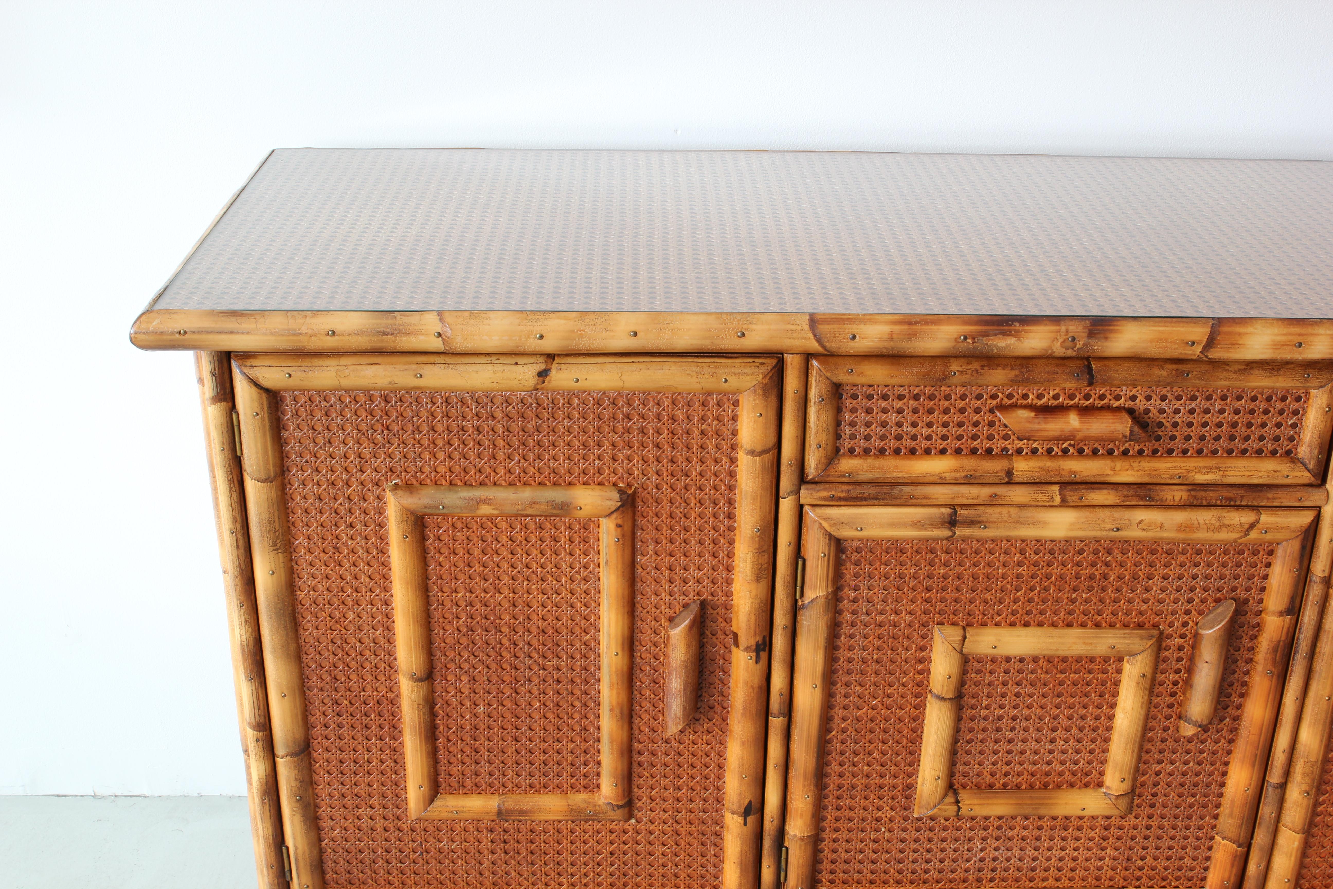 Rattan Audoux Minet attributed Sideboard