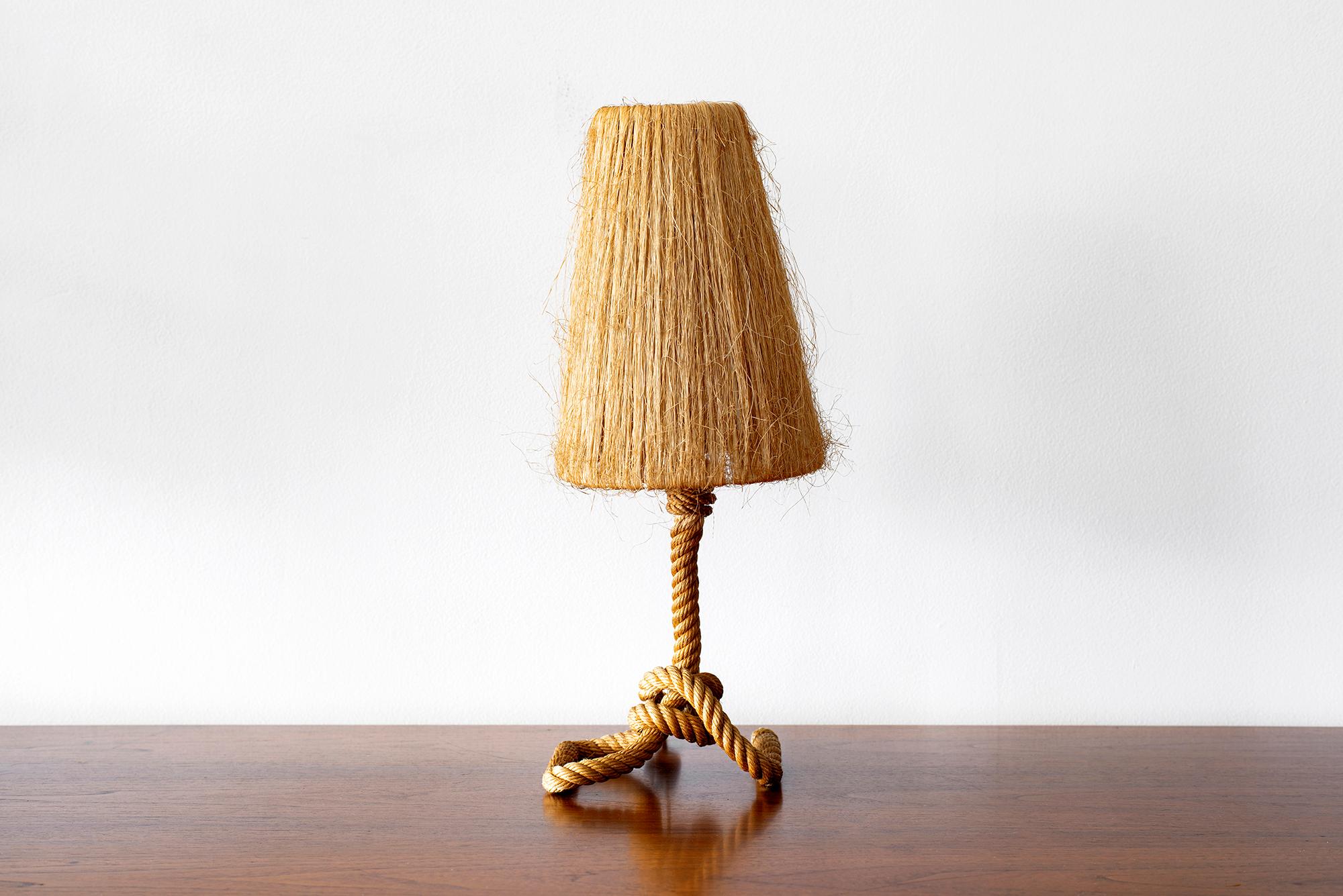 French rope table lamp attributed to Audoux Minet
Knotted base with fantastic rope shade.
Newly rewired.