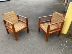 Audoux-Minet (attribuito a ),   3 poltrone  circa 1950