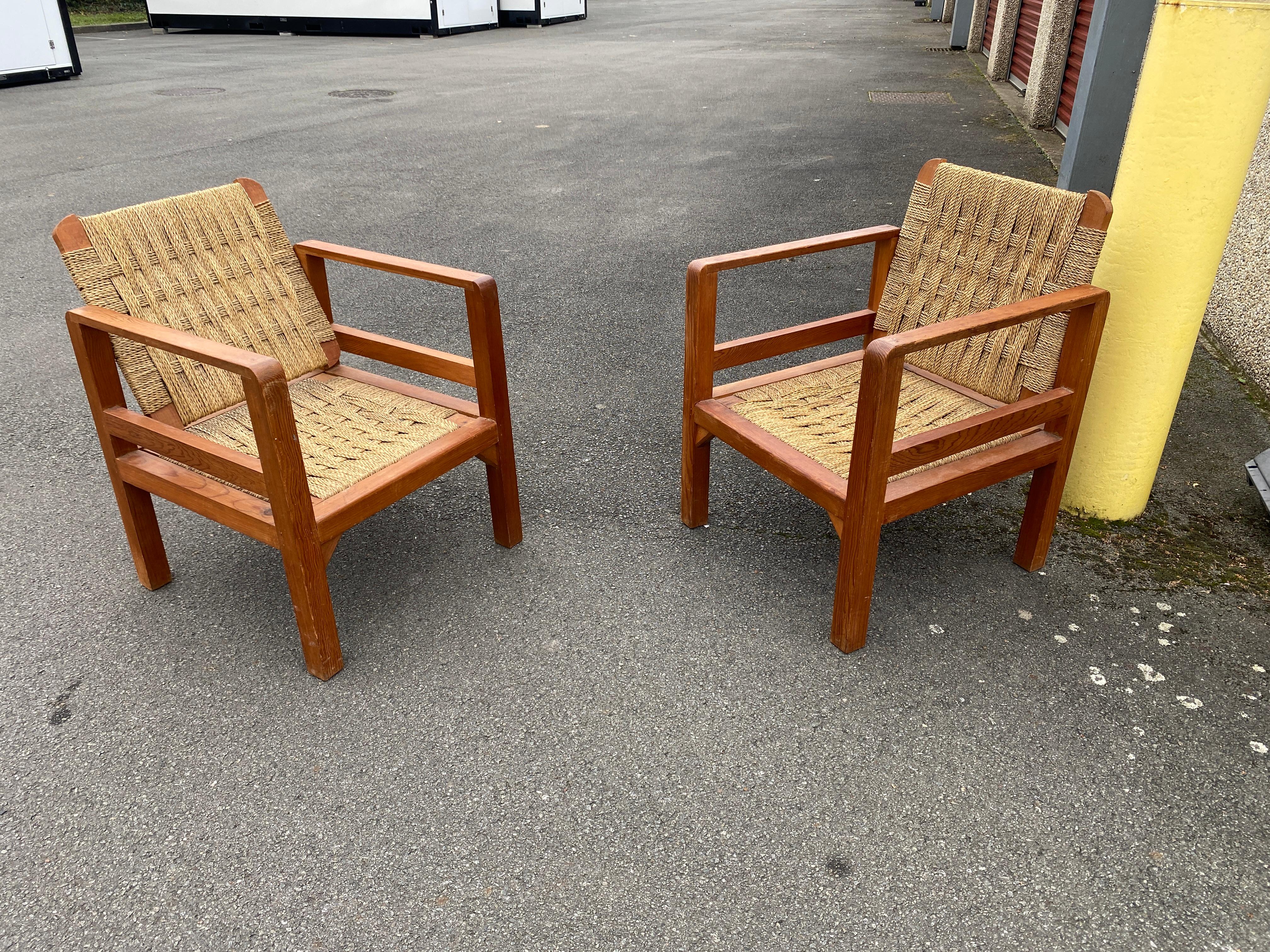 Mid-Century Modern Audoux-Minet (attributed to ),   3 armchairs  circa 1950 For Sale