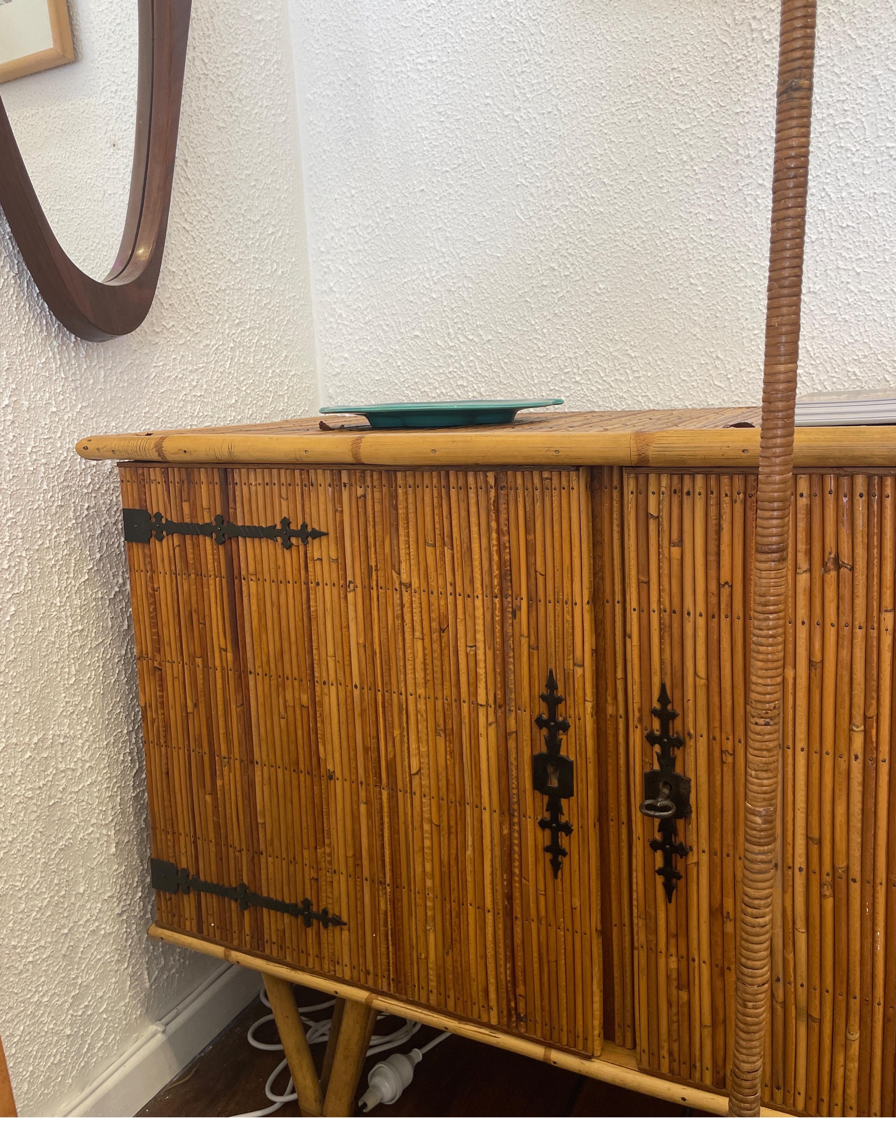 Art Deco Audoux Minet Bamboo 1950s Cabinet