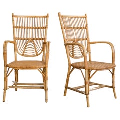Used Audoux Minet  Bamboo + Rattan Dining Armchairs