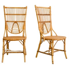 Vintage Audoux Minet  Bamboo + Rattan Dining Side Chairs
