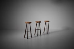 Audoux & Minet Bar Stools, France 1950s, Set of Three