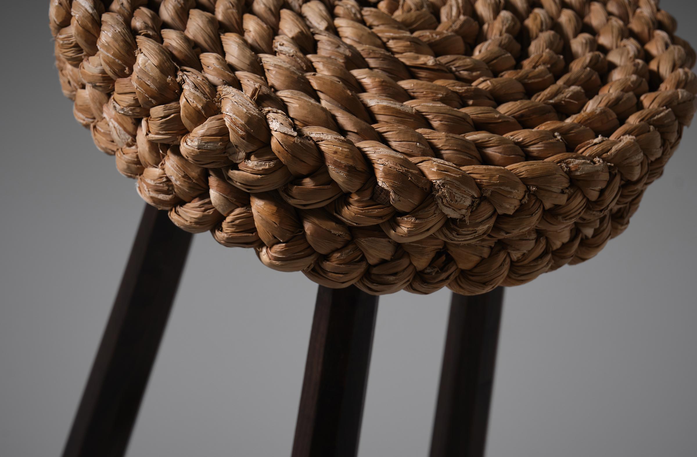 Mid-Century Modern Audoux & Minet Bar Stools, France 1950s, Set of Three
