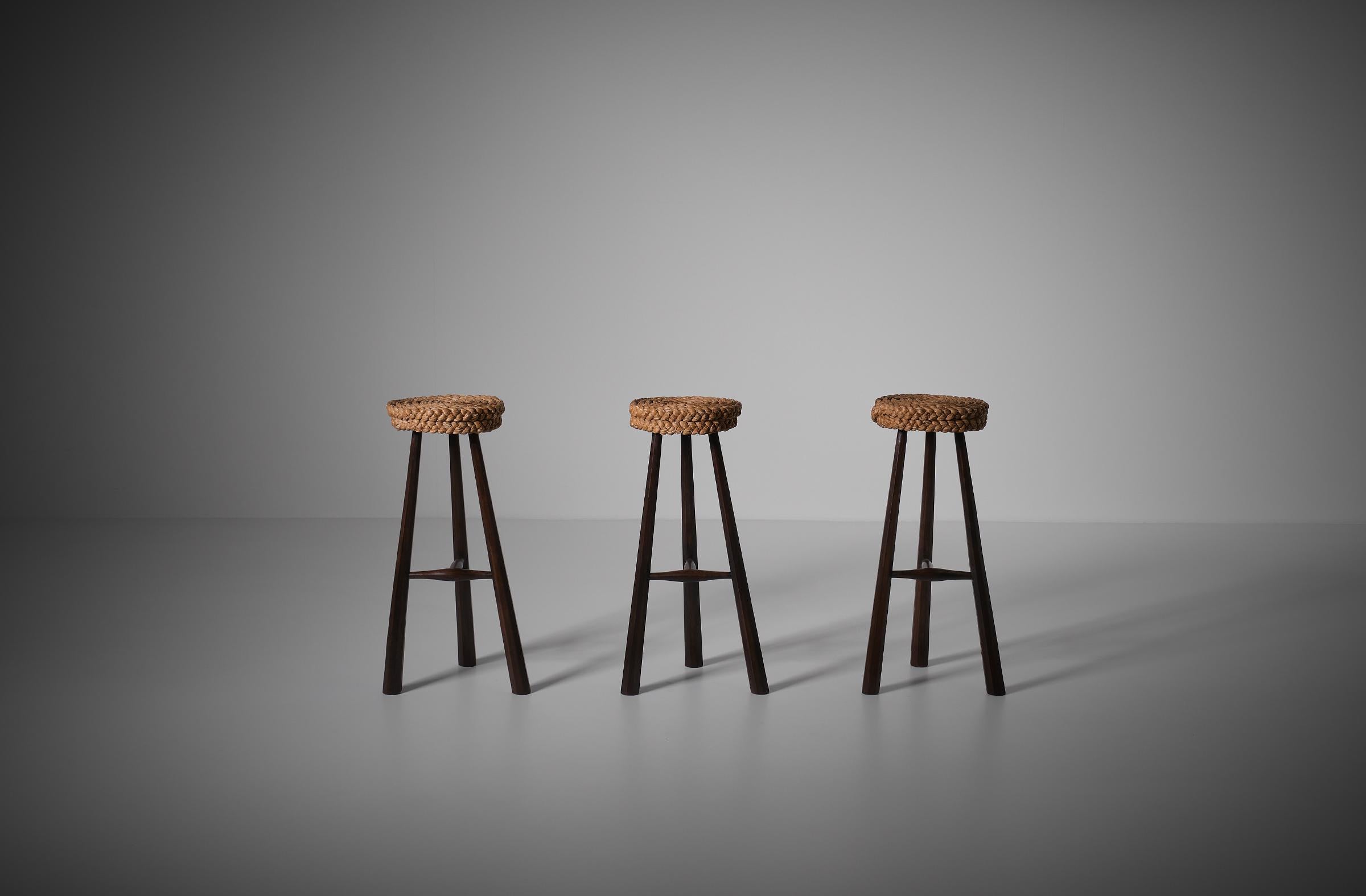 Audoux & Minet Bar Stools, France 1950s, Set of Three In Good Condition In Rotterdam, ZH