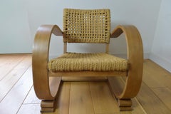 Fauteuil Audoux Minet en hêtre et corde Vibo Vesoul édition 1950