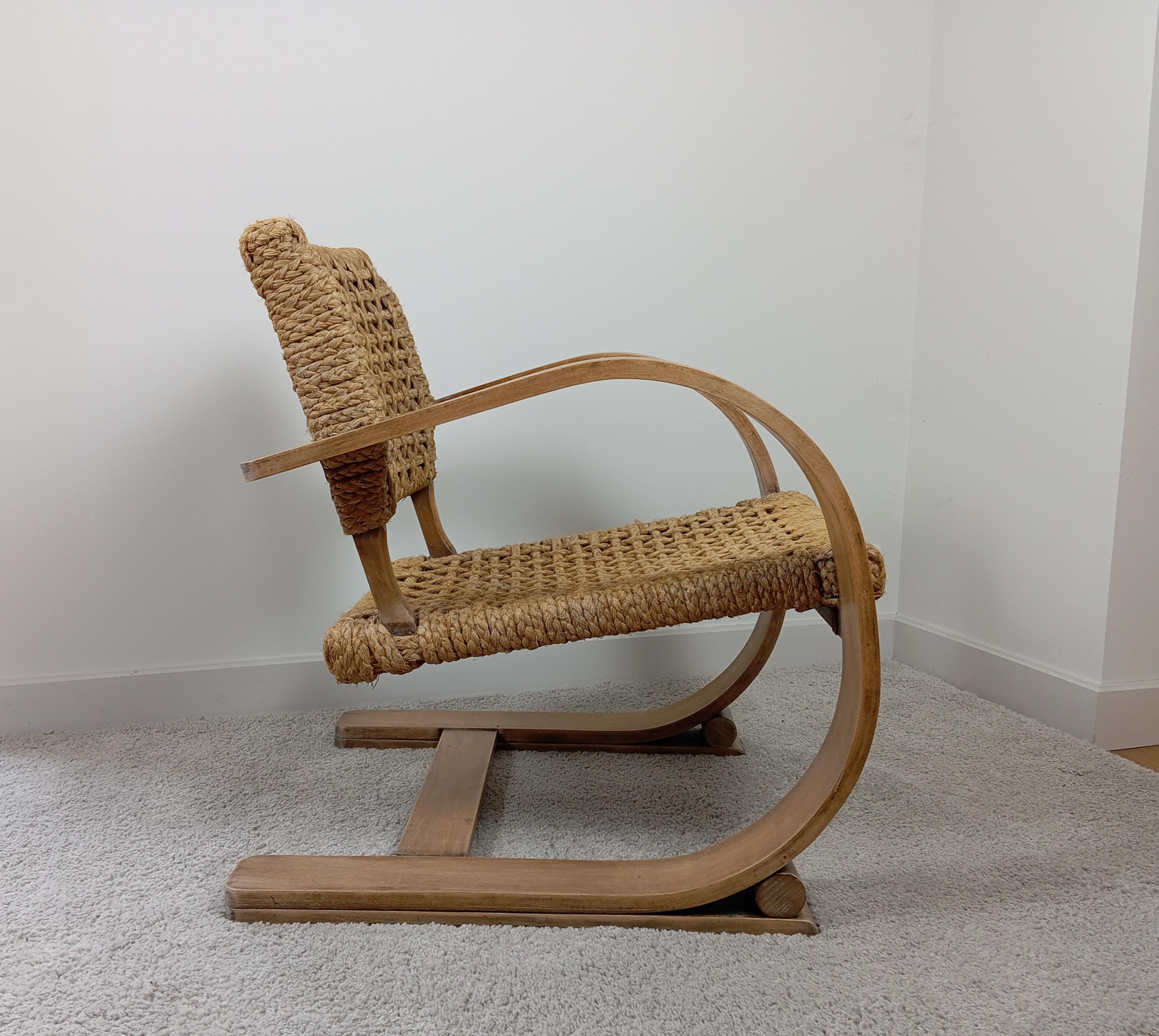 Rope Audoux Minet beech and rope armchair Vibo Vesoul edition 1950
