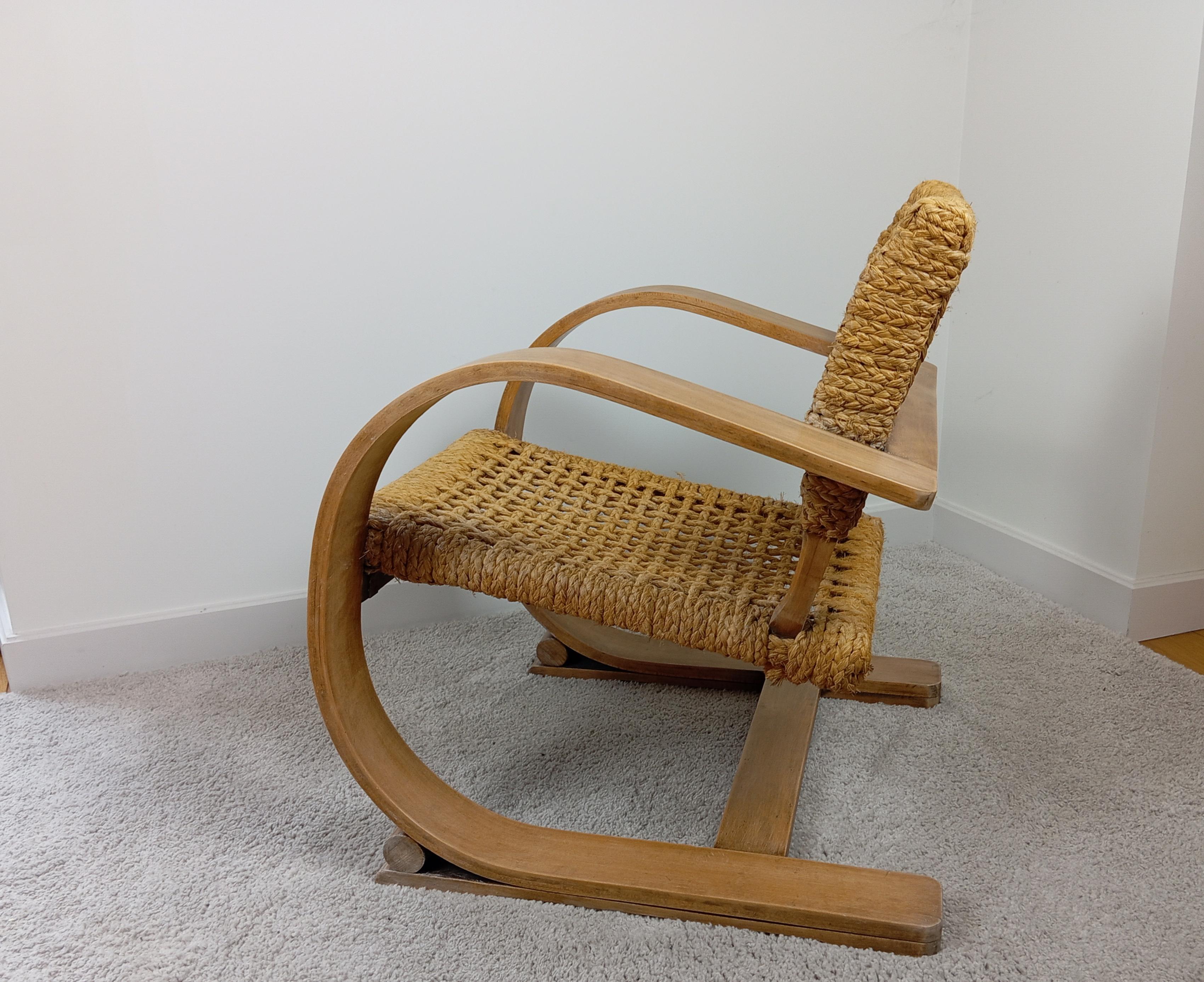 Audoux Minet beech and rope armchair Vibo Vesoul edition 1950 1