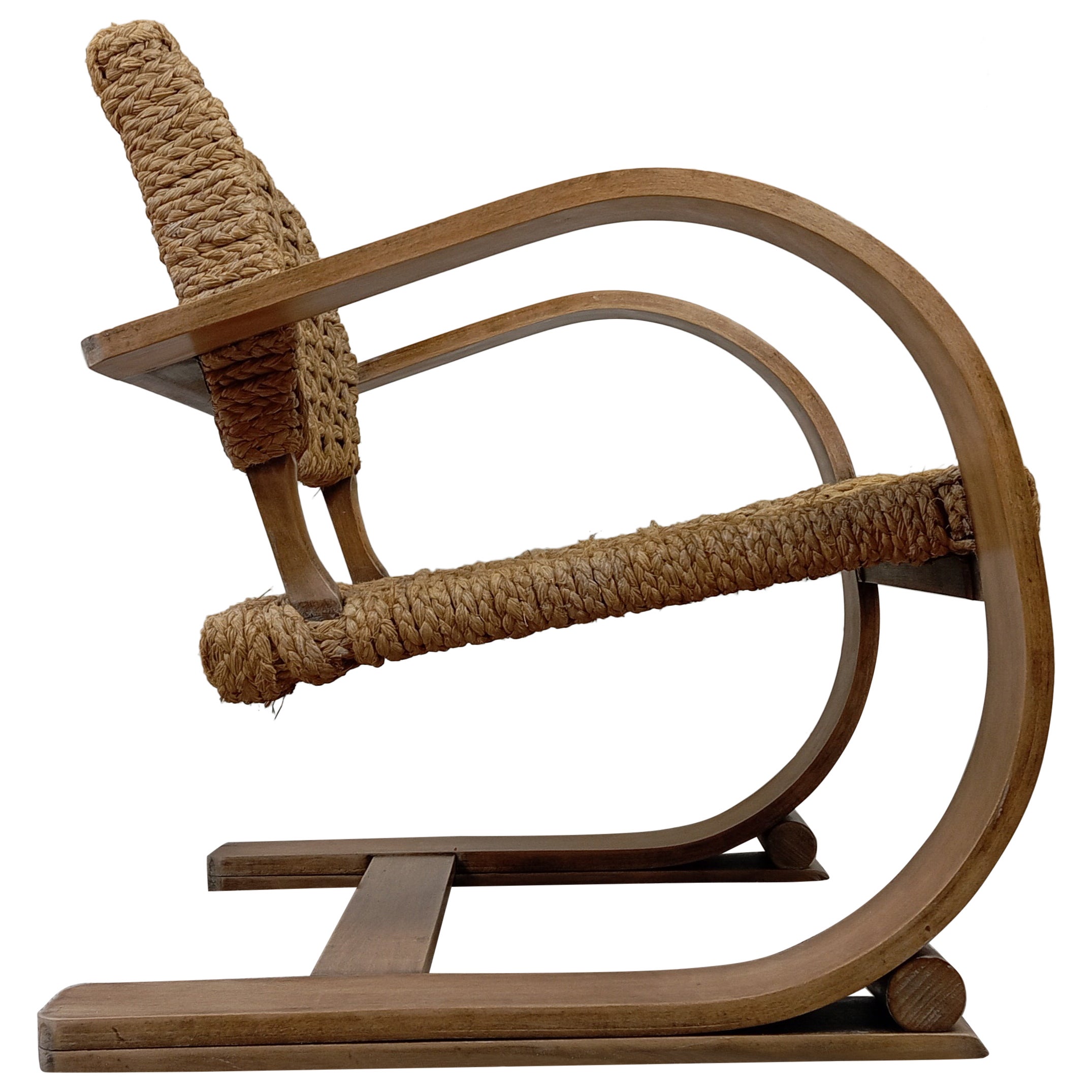 Audoux Minet beech and rope armchair Vibo Vesoul edition 1950