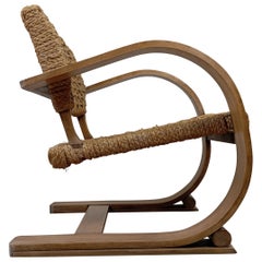 Audoux Minet beech and rope armchair Vibo Vesoul edition 1950