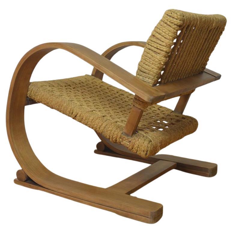 Audoux Minet beech and rope armchair Vibo Vesoul edition 1950