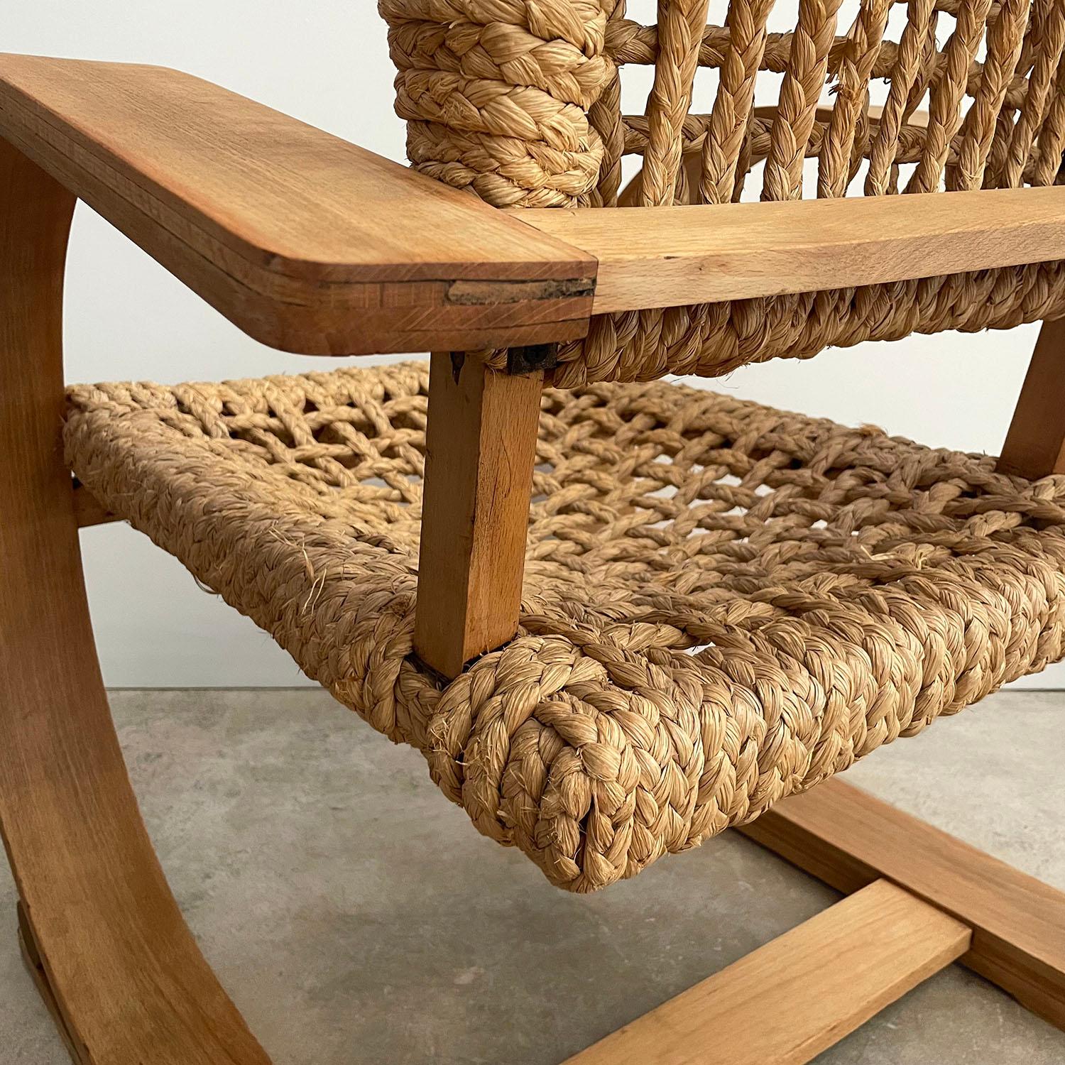 Rope Audoux Minet Cantilevered Bentwood Lounge Chairs For Sale