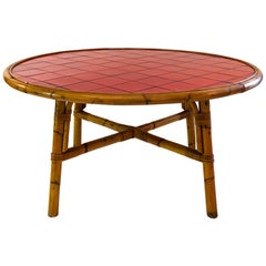 Audoux-Minet, Dining Room Table, Bamboo and Vallauris Ceramic, circa 1960