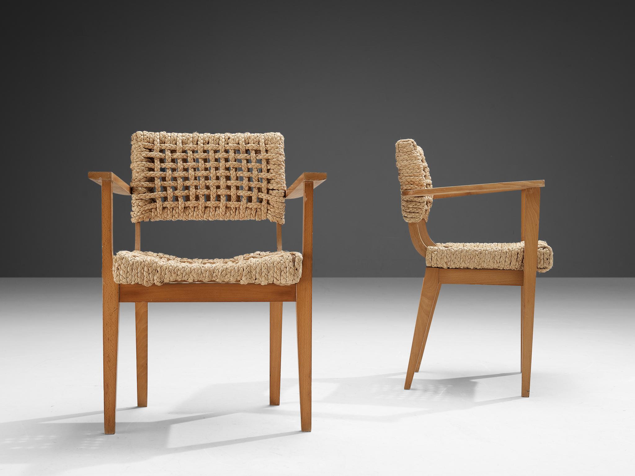 Audoux & Minet for Vido Pair of Armchairs in Braided Hemp In Good Condition In Waalwijk, NL