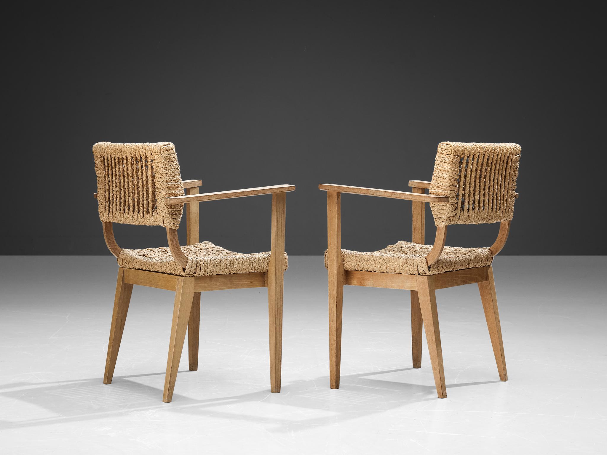 Audoux & Minet for Vido Pair of Armchairs in Braided Hemp  In Good Condition In Waalwijk, NL