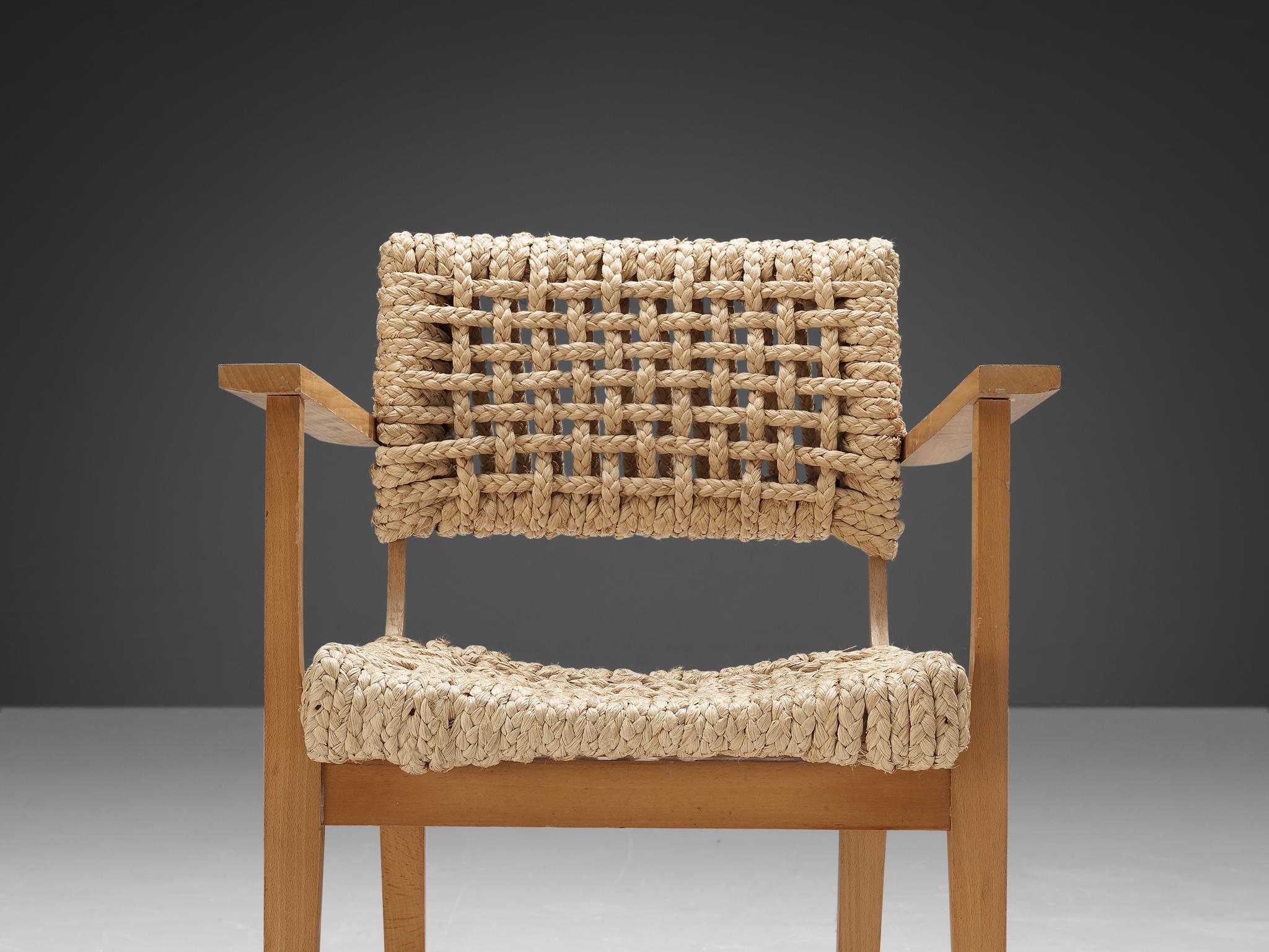 Mid-20th Century Audoux & Minet for Vido Pair of Armchairs in Braided Hemp