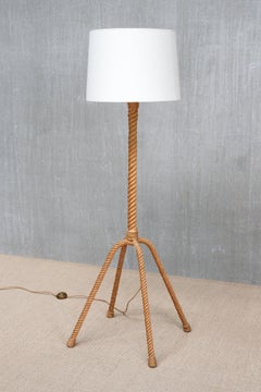 Audoux & Minet Four Legged Floor Lamp in Braided Rope, France, 1950s