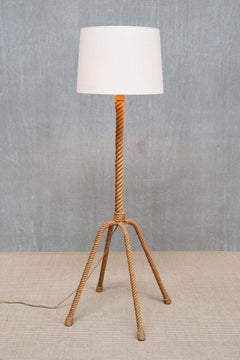 Audoux & Minet Four Legged Floor Lamp in Braided Rope, France, 1950s