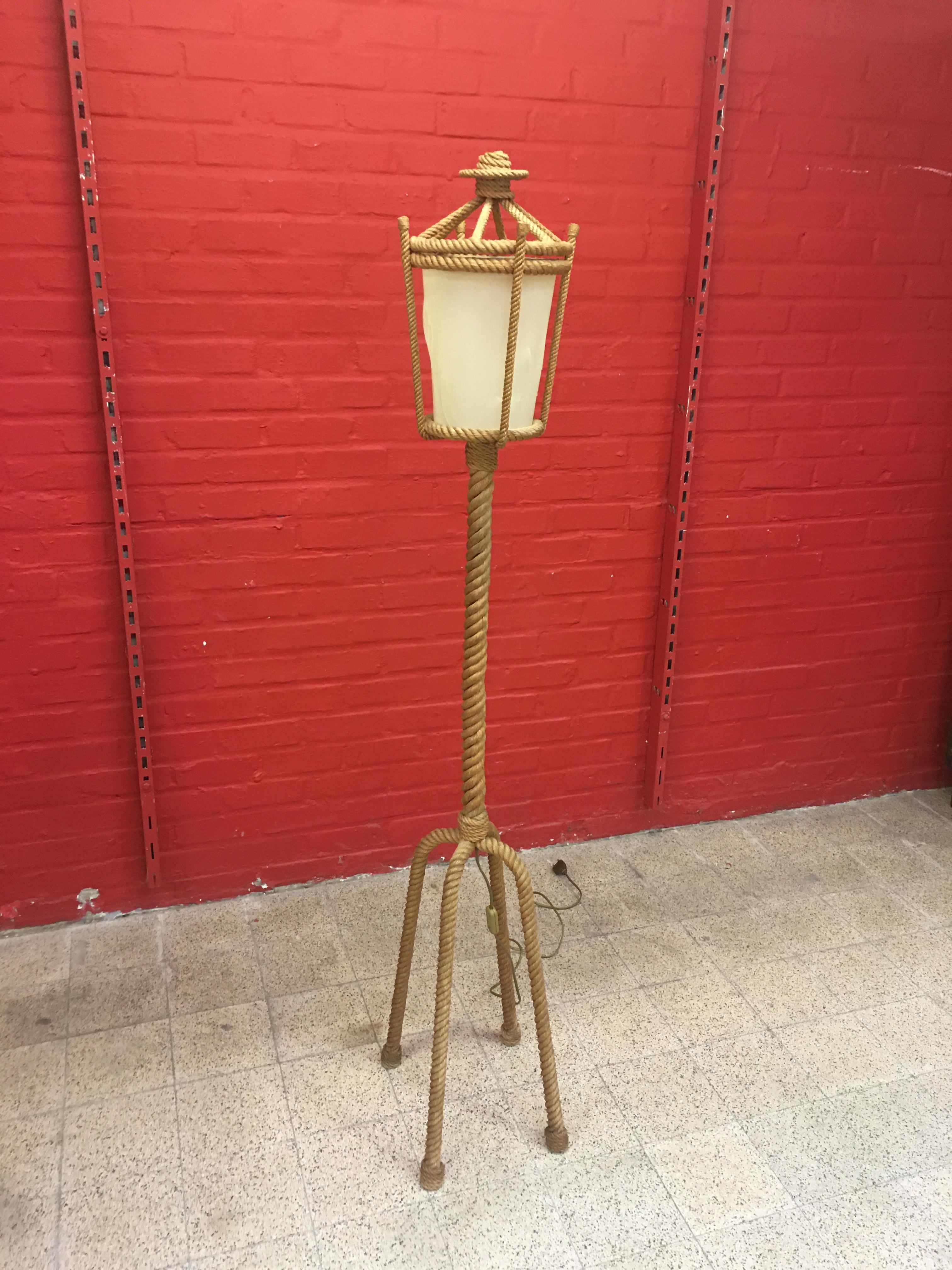 Mid-Century Modern Audoux Minet Four-Legged Rope Floor Lamp, France, 1960s For Sale