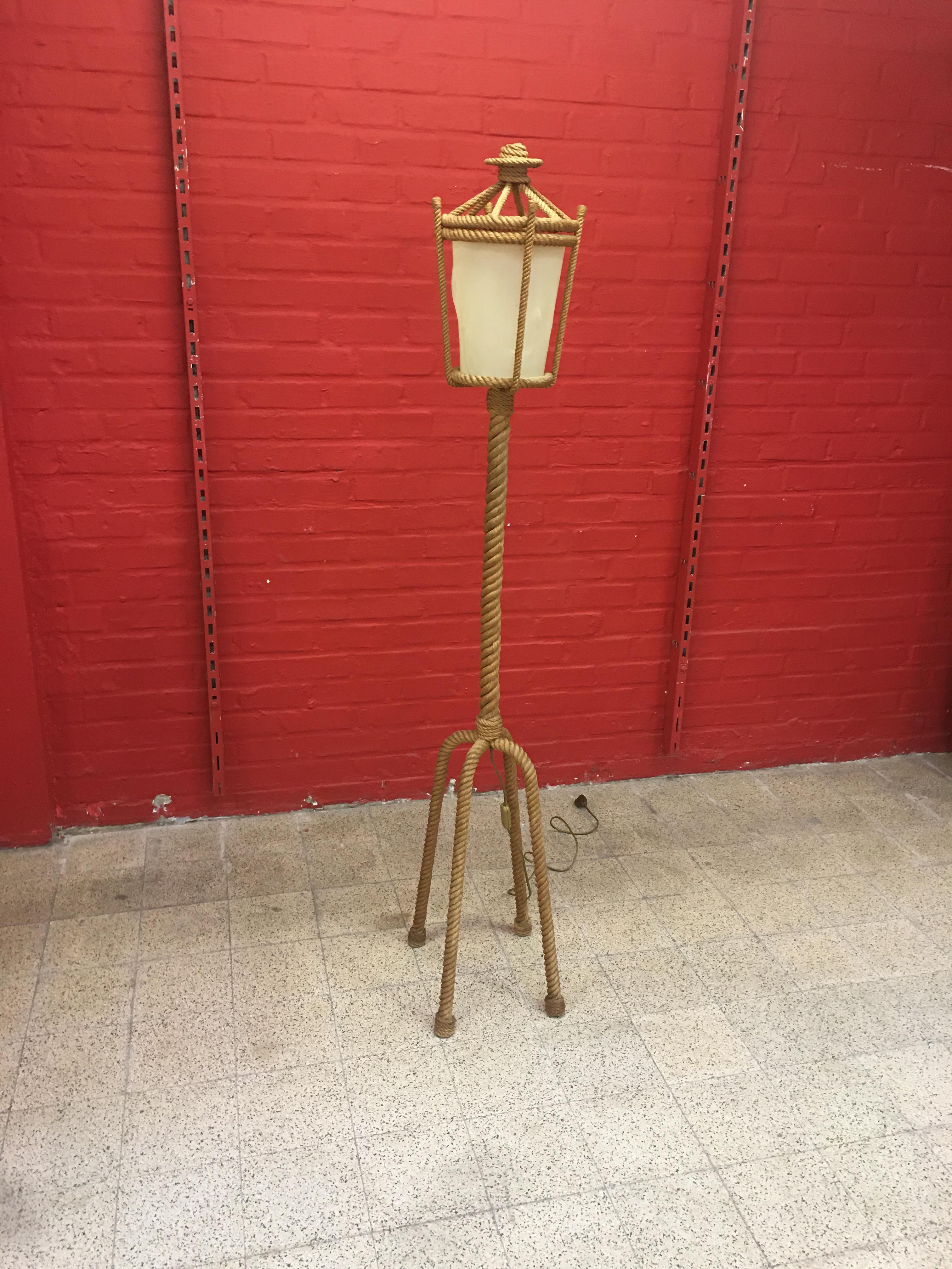 Mid-20th Century Audoux Minet Four-Legged Rope Floor Lamp, France, 1960s