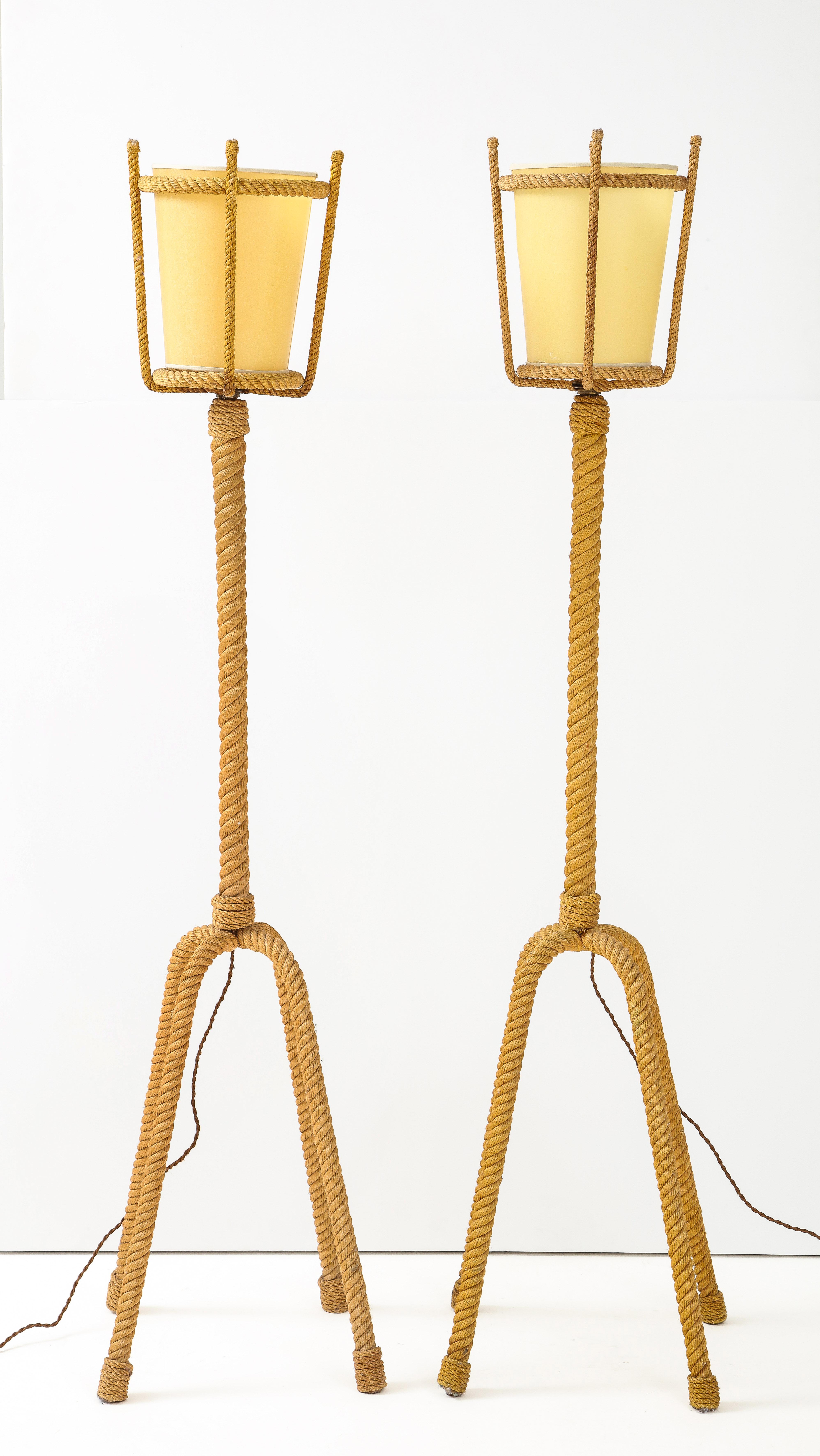 French Audoux Minet Four-Legged Rope Floor Lamps, France
