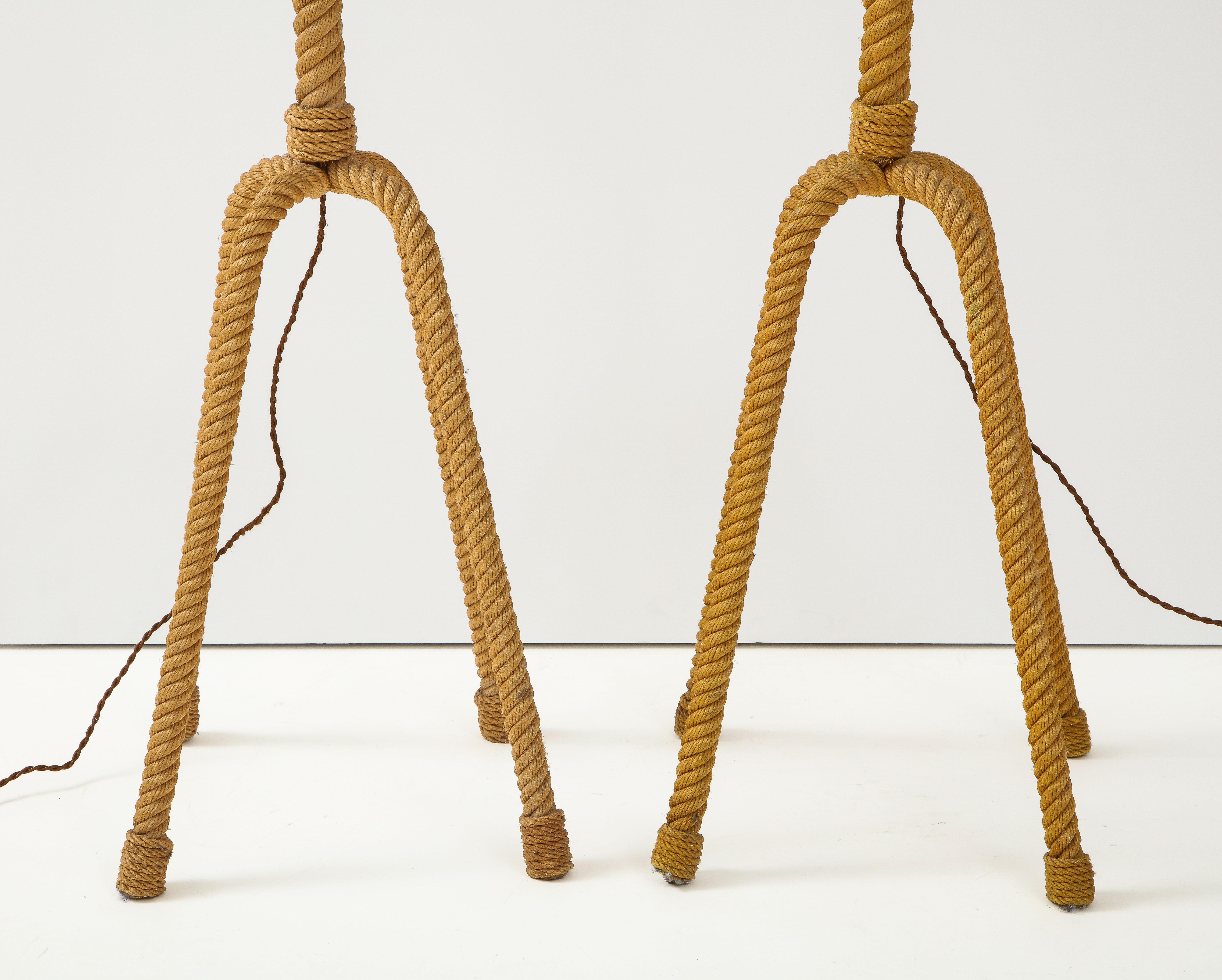 Mid-20th Century Audoux Minet Four-Legged Rope Floor Lamps, France