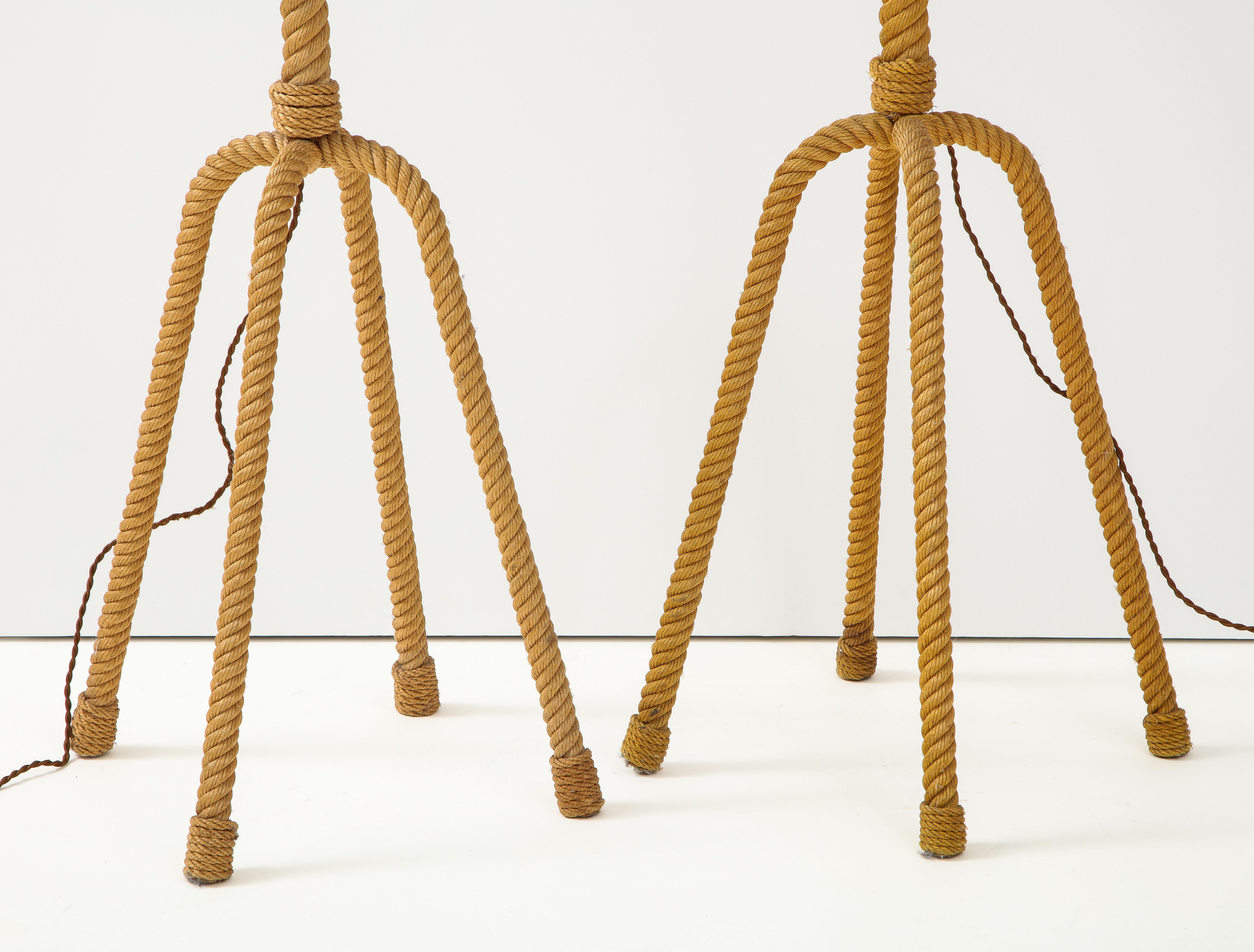 Audoux Minet Four-Legged Rope Floor Lamps, France 2