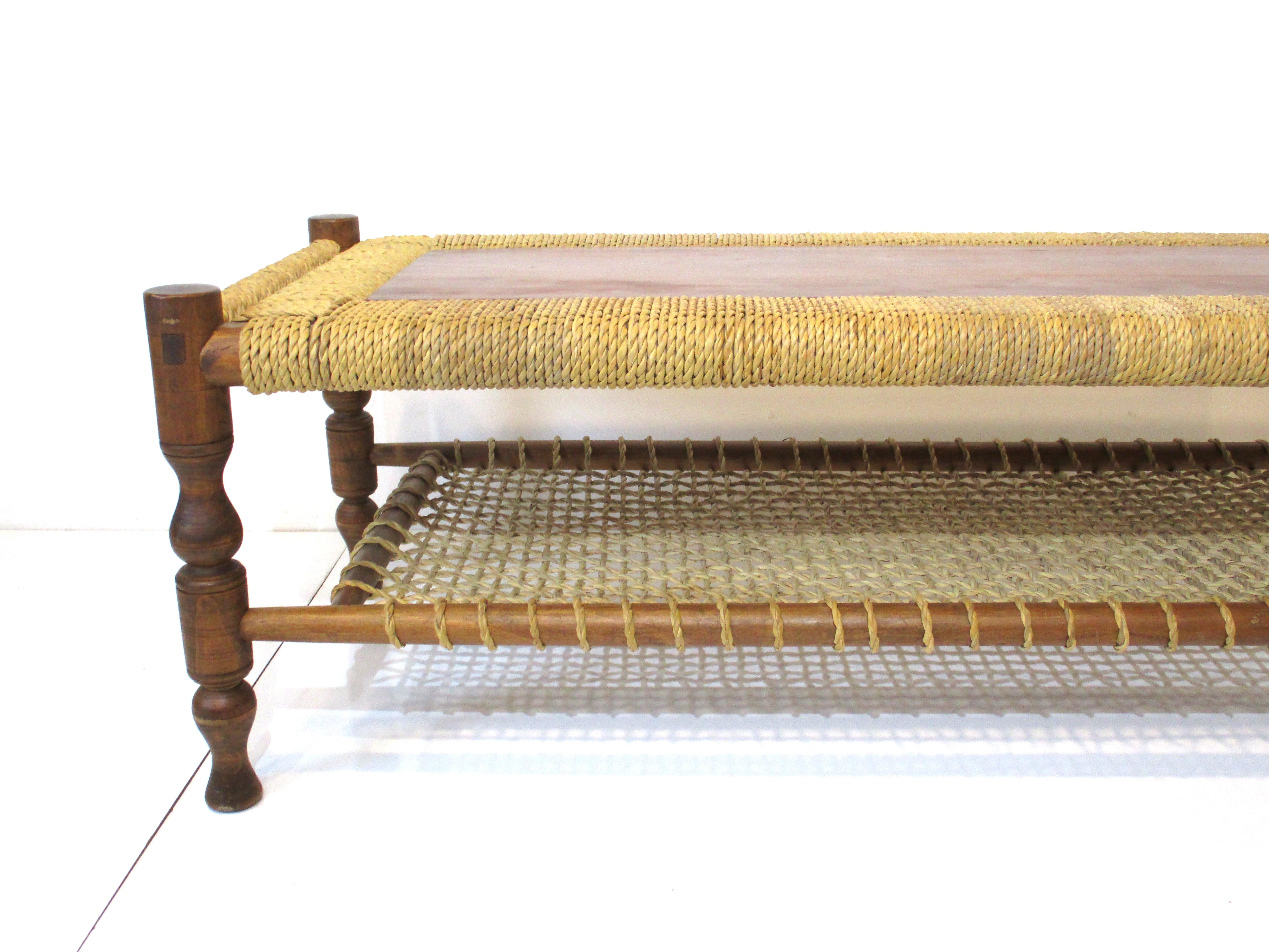 Mid-Century Modern Audoux Minet French Mid Century Rope Coffee Table