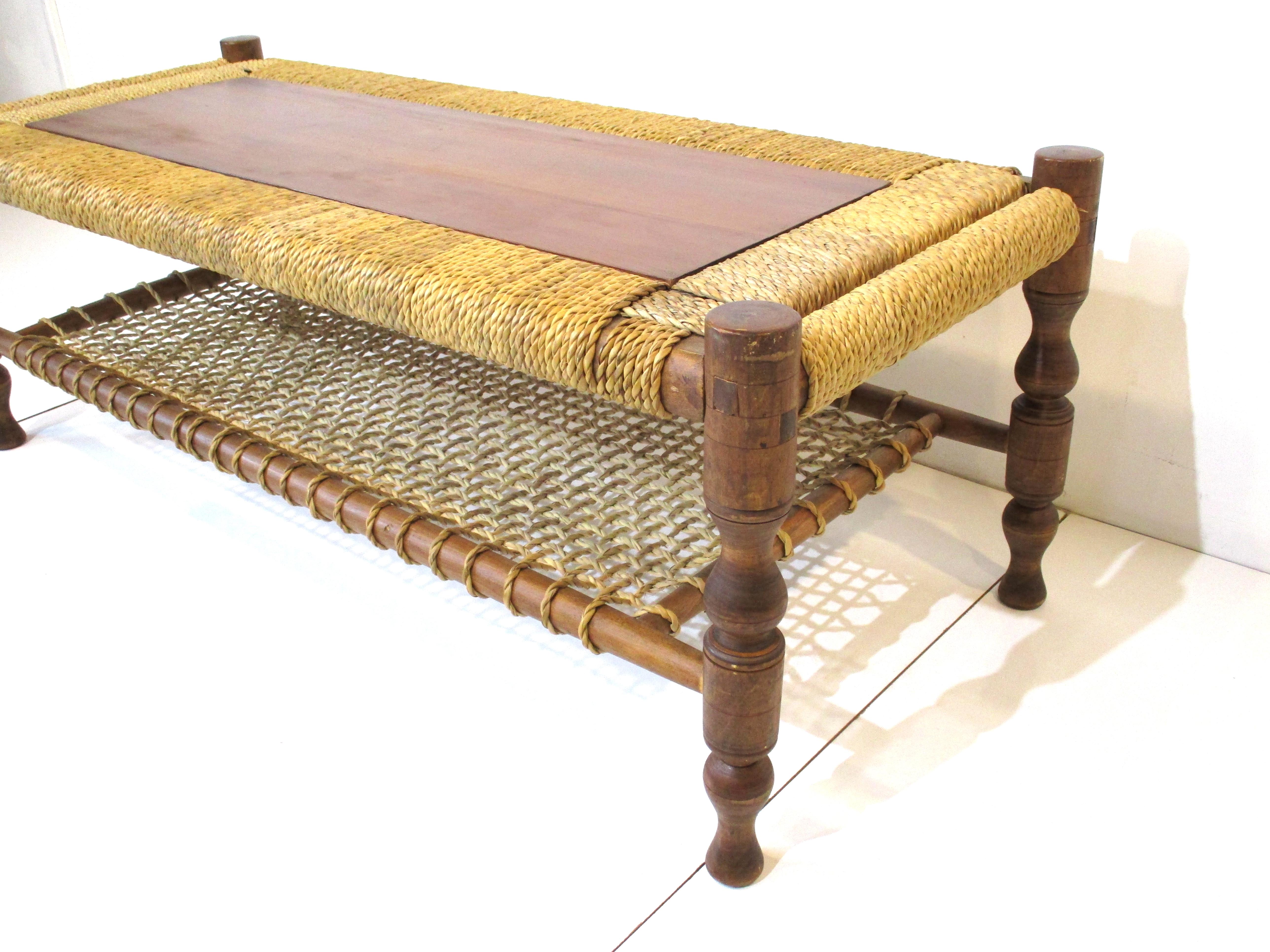 20th Century Audoux Minet French Mid Century Rope Coffee Table
