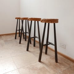 Audoux-Minet French Mid-Century Rope Cord Bar Stools '4'