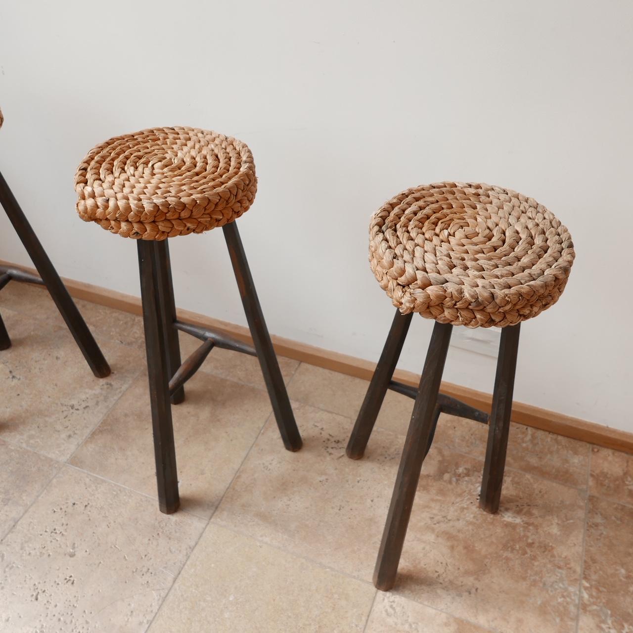 Audoux-Minet French Mid-Century Rope Cord Bar Stools '4' 1