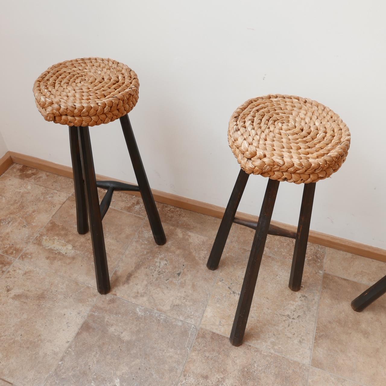 Audoux-Minet French Mid-Century Rope Cord Bar Stools '4' 2