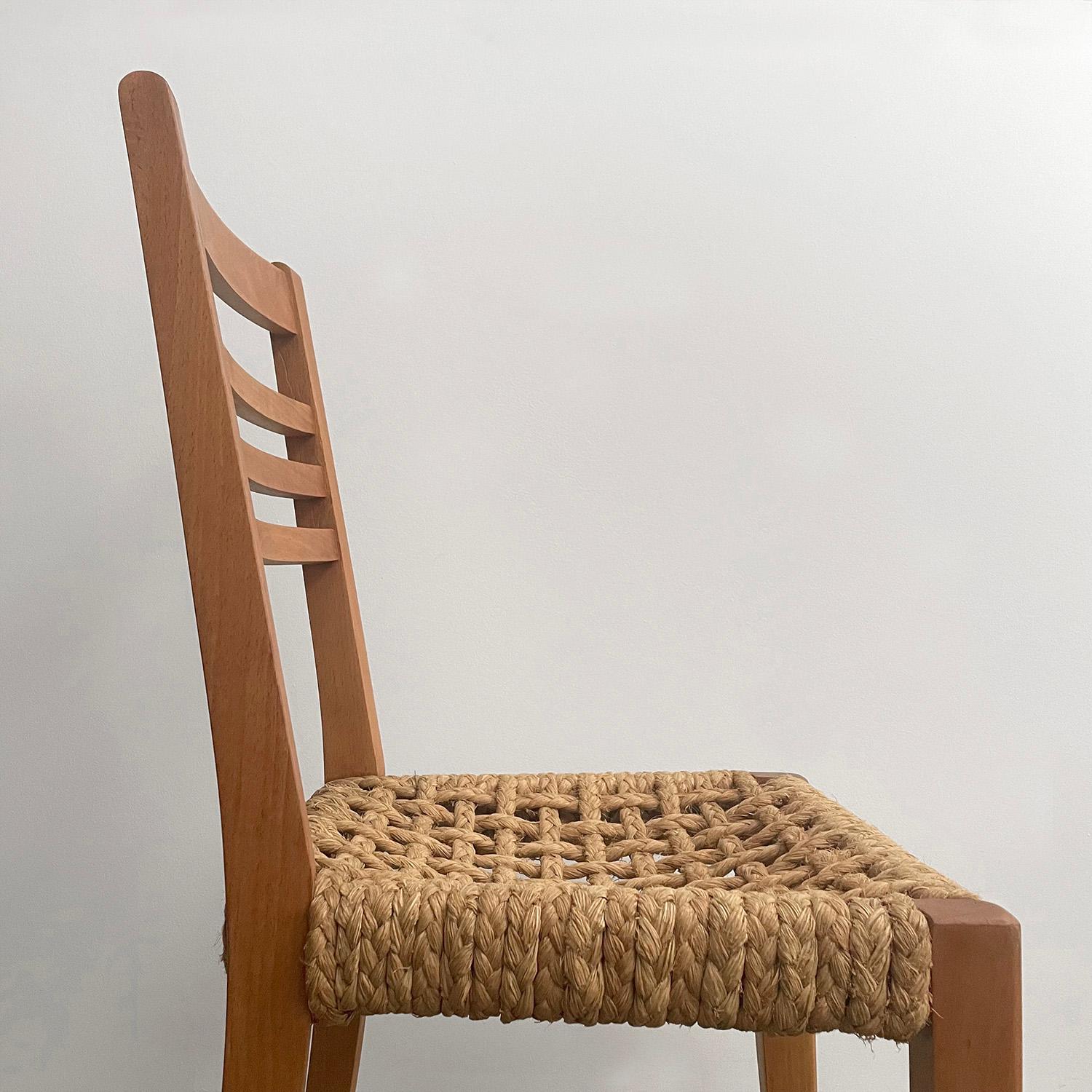  Audoux Minet French Oak & Rope Side Chair  For Sale 6