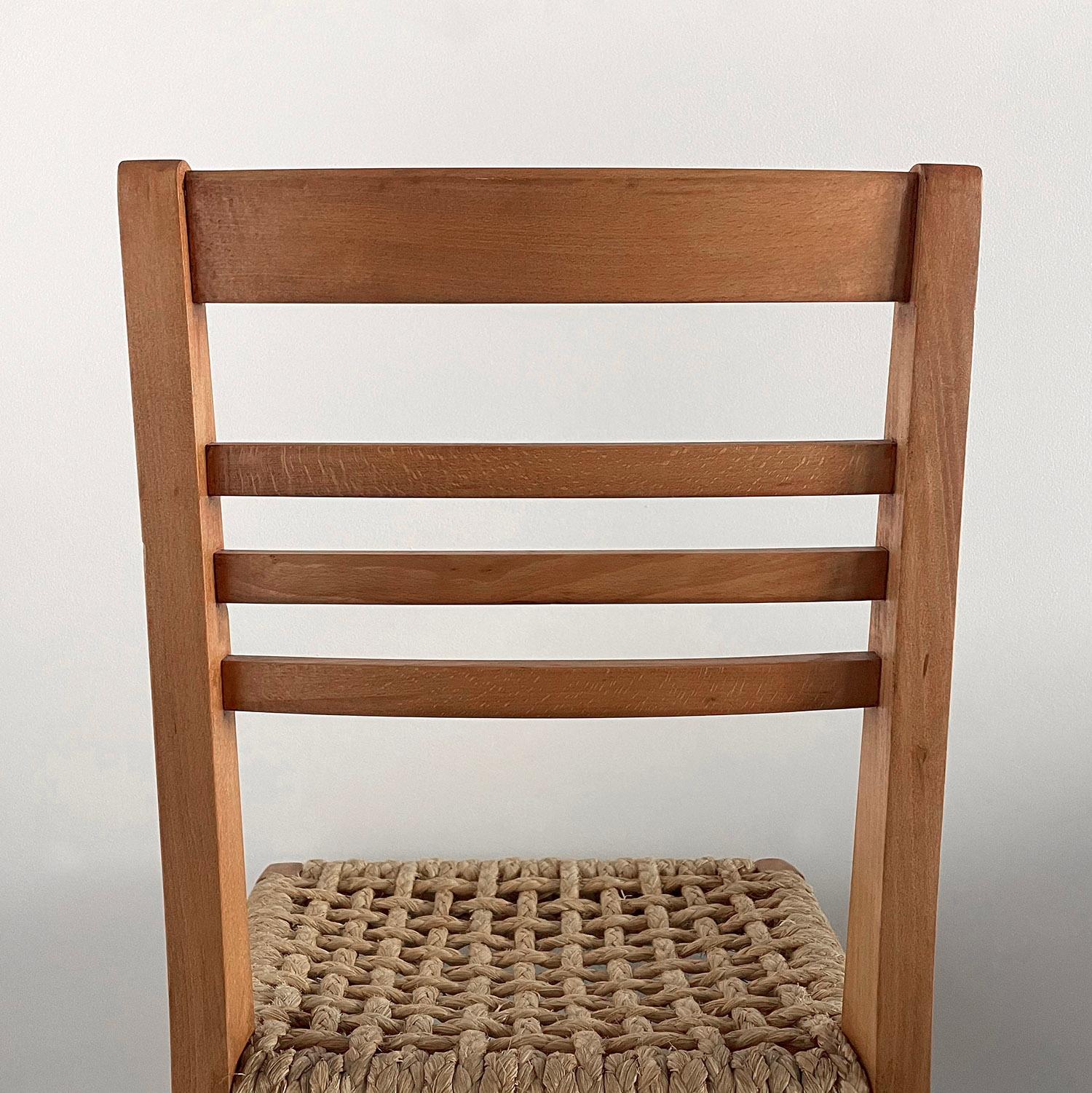 Audoux Minet French Oak & Rope Side Chair  For Sale 7