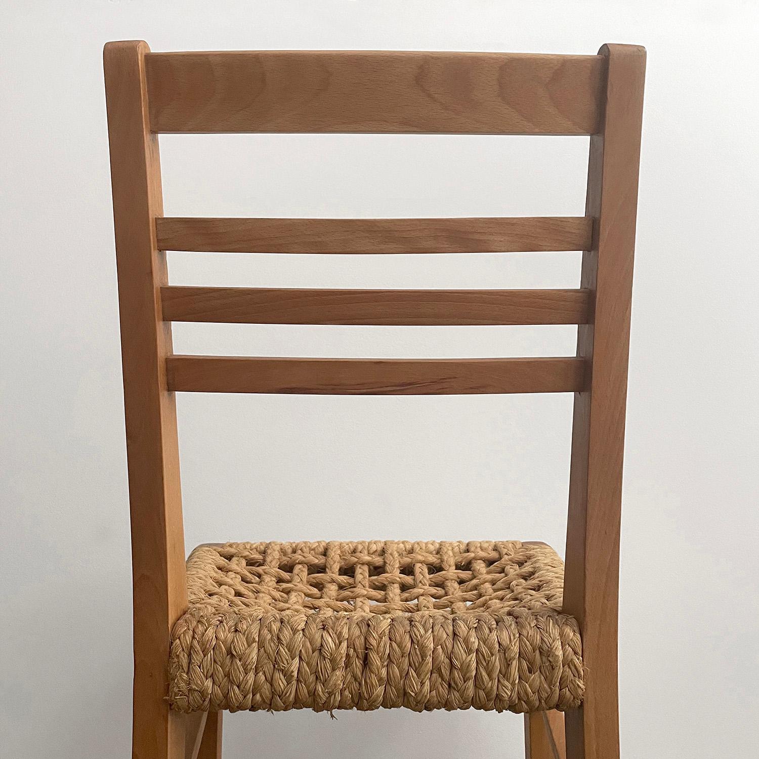  Audoux Minet French Oak & Rope Side Chair  For Sale 7