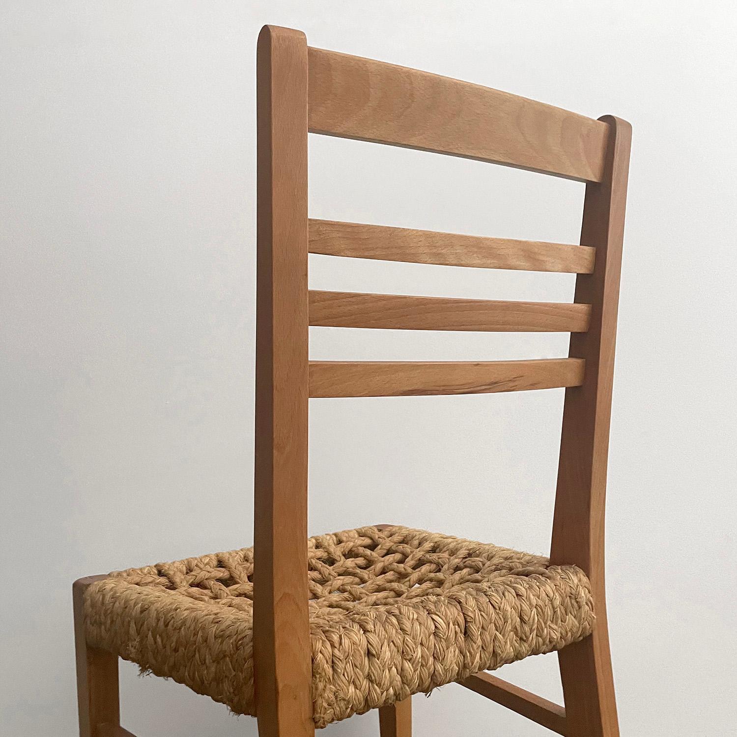  Audoux Minet French Oak & Rope Side Chair  For Sale 8